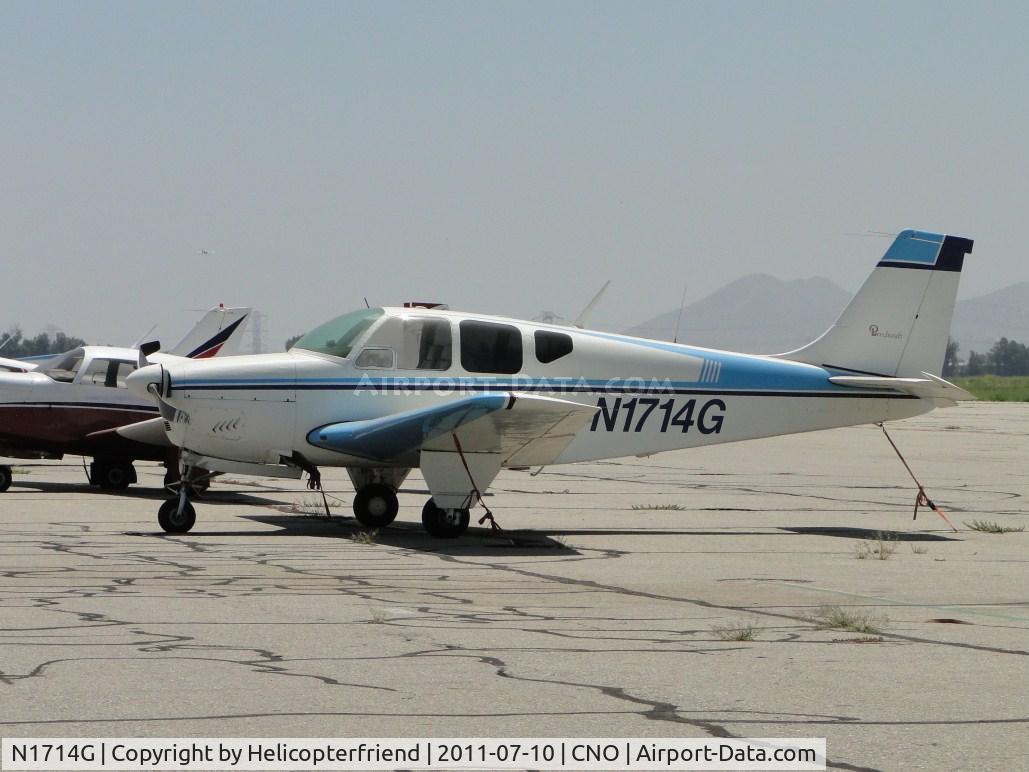 N1714G, 1962 Beech 35-B33 Debonair C/N CD-482, Tied down and parked south of the tower