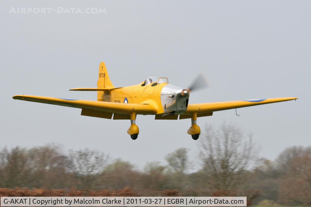 G-AKAT, 1940 Miles M14A Hawk Trainer 3 C/N 2005, Miles M14A Hawk Trainer at Breighton Airfield in March 2001.