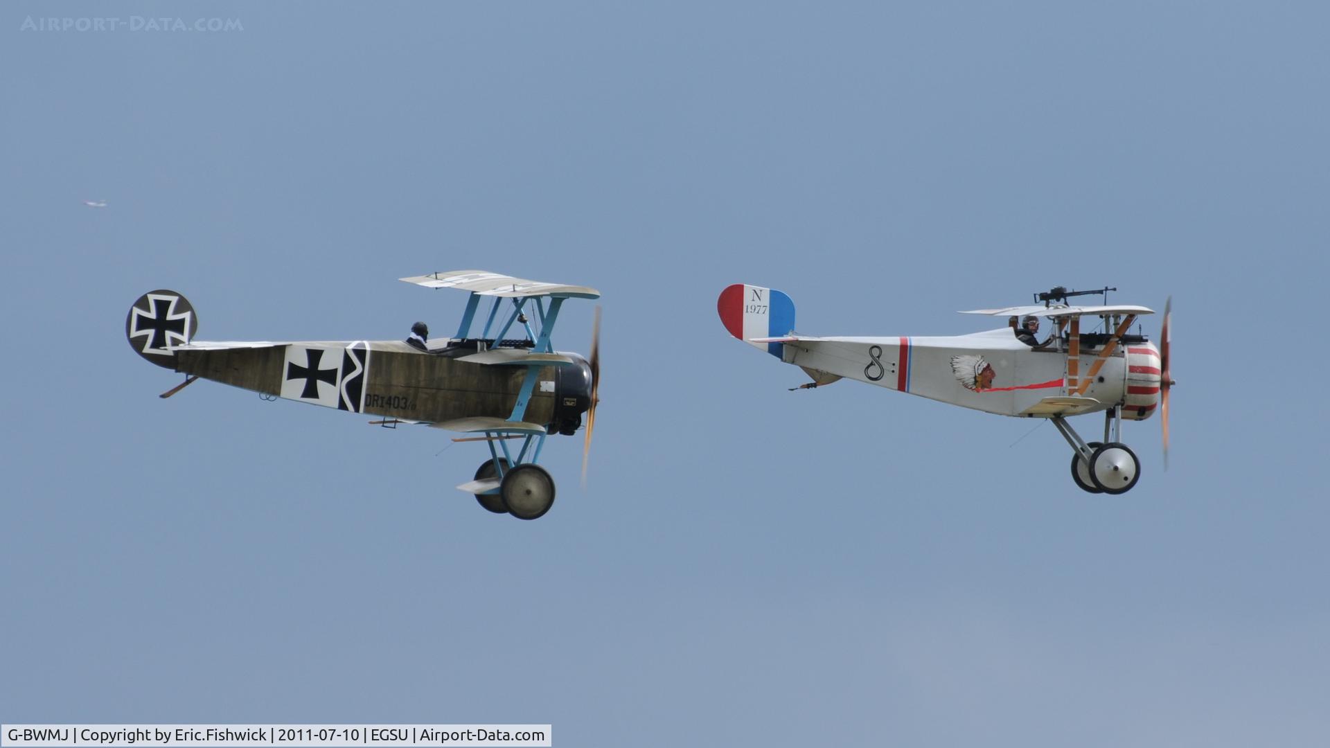 G-BWMJ, 1981 Nieuport 17 Scout Replica C/N PFA 121-12351, 45. G-BWMJ with G-CDXR at another excellent Flying Legends Air Show (July 2011)