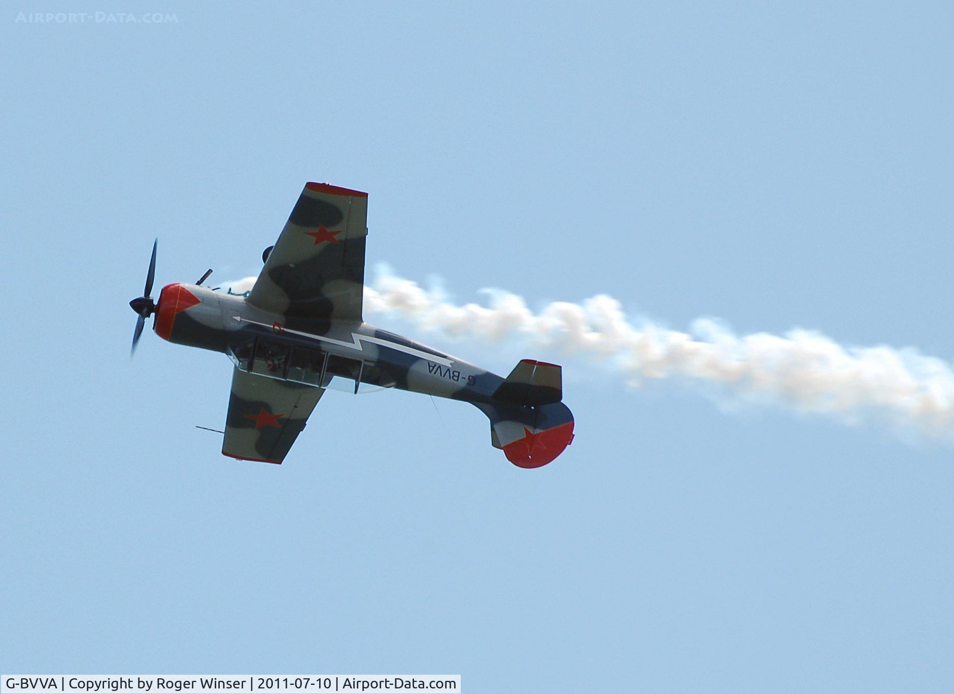 G-BVVA, 1987 Bacau Yak-52 C/N 877610, Off airport. Osprey 2, Team Osprey's solo performer during the Wales National Airshow, Swansea Bay, Wales, UK.