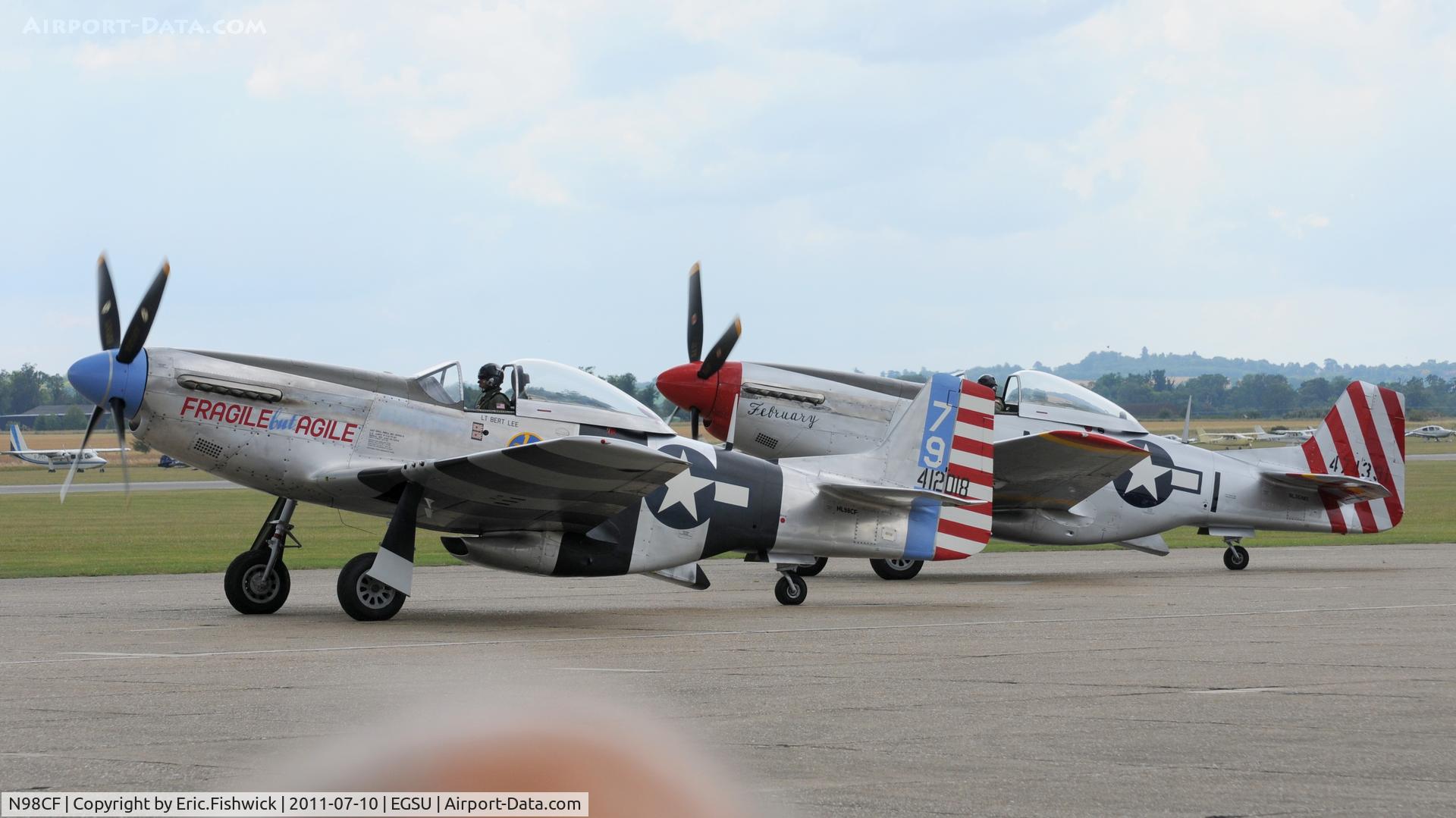N98CF, 1944 North American P-51K Mustang C/N 111-30149, N98CF and NL351MX at another excellent Flying Legends Air Show (July 2011)