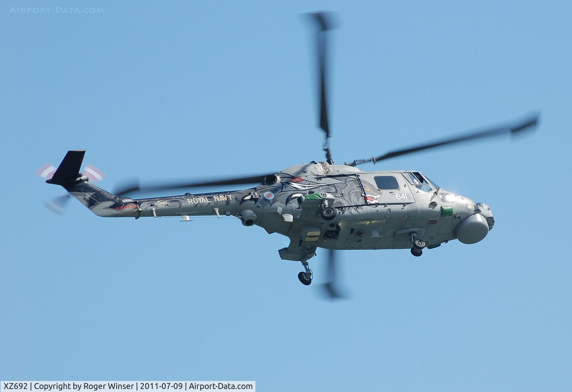 XZ692, 1979 Westland Lynx HMA.8SRU C/N 121, Off airport. Coded 641 of 702 NAS's Black Cats Display Team at the Wales National Airshow, Swansea Bay, Wales, UK.