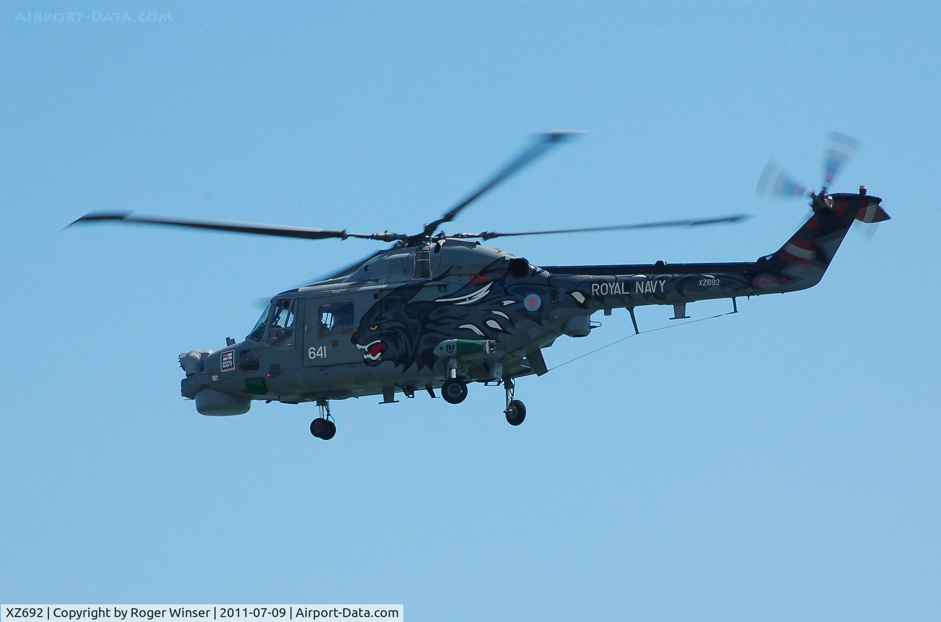 XZ692, 1979 Westland Lynx HMA.8SRU C/N 121, Off airport. Coded 641 of 702 NAS's Black Cats Display Team at the Wales National Airshow, Swansea Bay, Wales, UK.