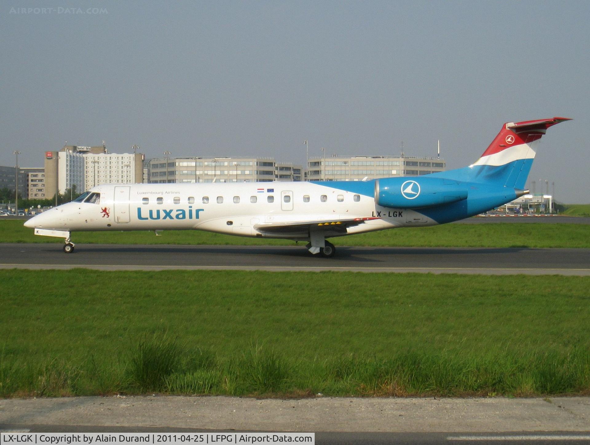 LX-LGK, 2005 Embraer ERJ-135LR (EMB-135LR) C/N 14500886, Luxair has been serving Paris for decades starting with Fokker 27s through Le Bourget. Today, the airline serves CDG with a mix of ERJ 135/145 and Dash 8-402Q