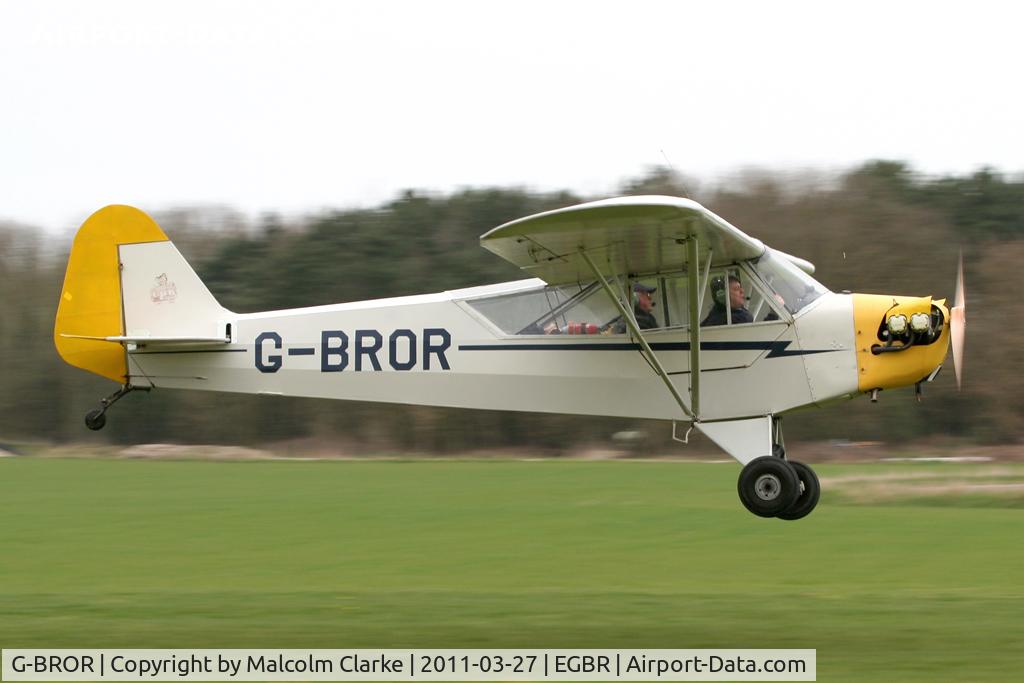 G-BROR, 1943 Piper L-4H Grasshopper (J3C-65D) C/N 10885, Piper J-3C-65 at Breighton Airfield in March 2011.