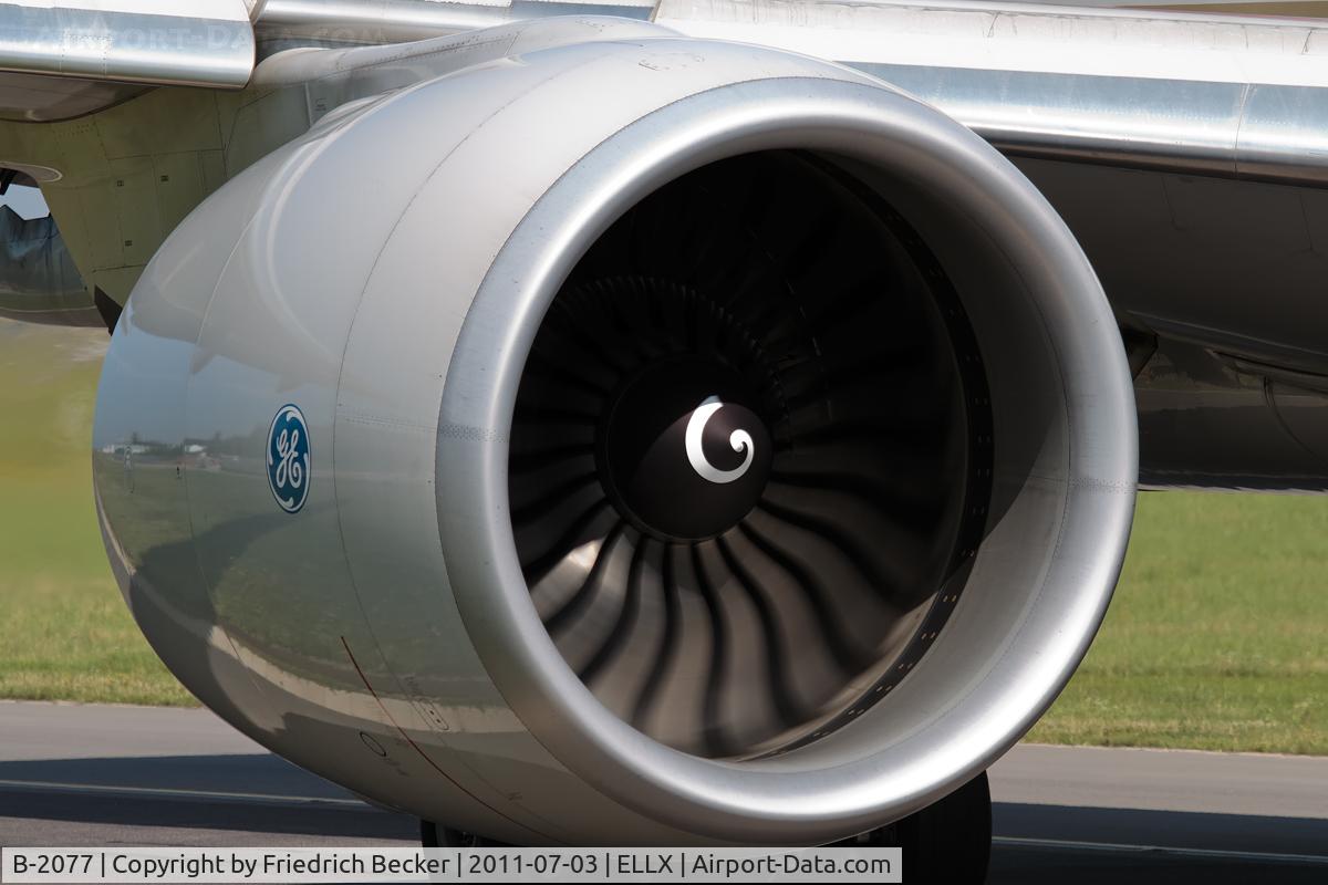 B-2077, 2010 Boeing 777-F6N C/N 37713, big powerful GE90 on the right wing of a China Cargo Boeing B-777-F6N