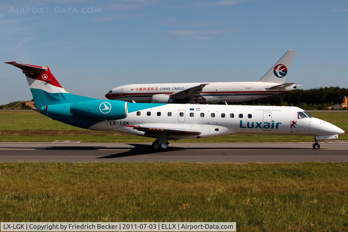 LX-LGK, 2005 Embraer ERJ-135LR (EMB-135LR) C/N 14500886, taxying to the active