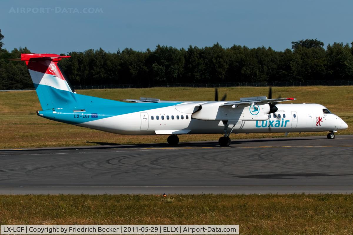 LX-LGF, 2011 De Havilland Canada DHC-8-402Q Dash 8 C/N 4349, holding point RW24