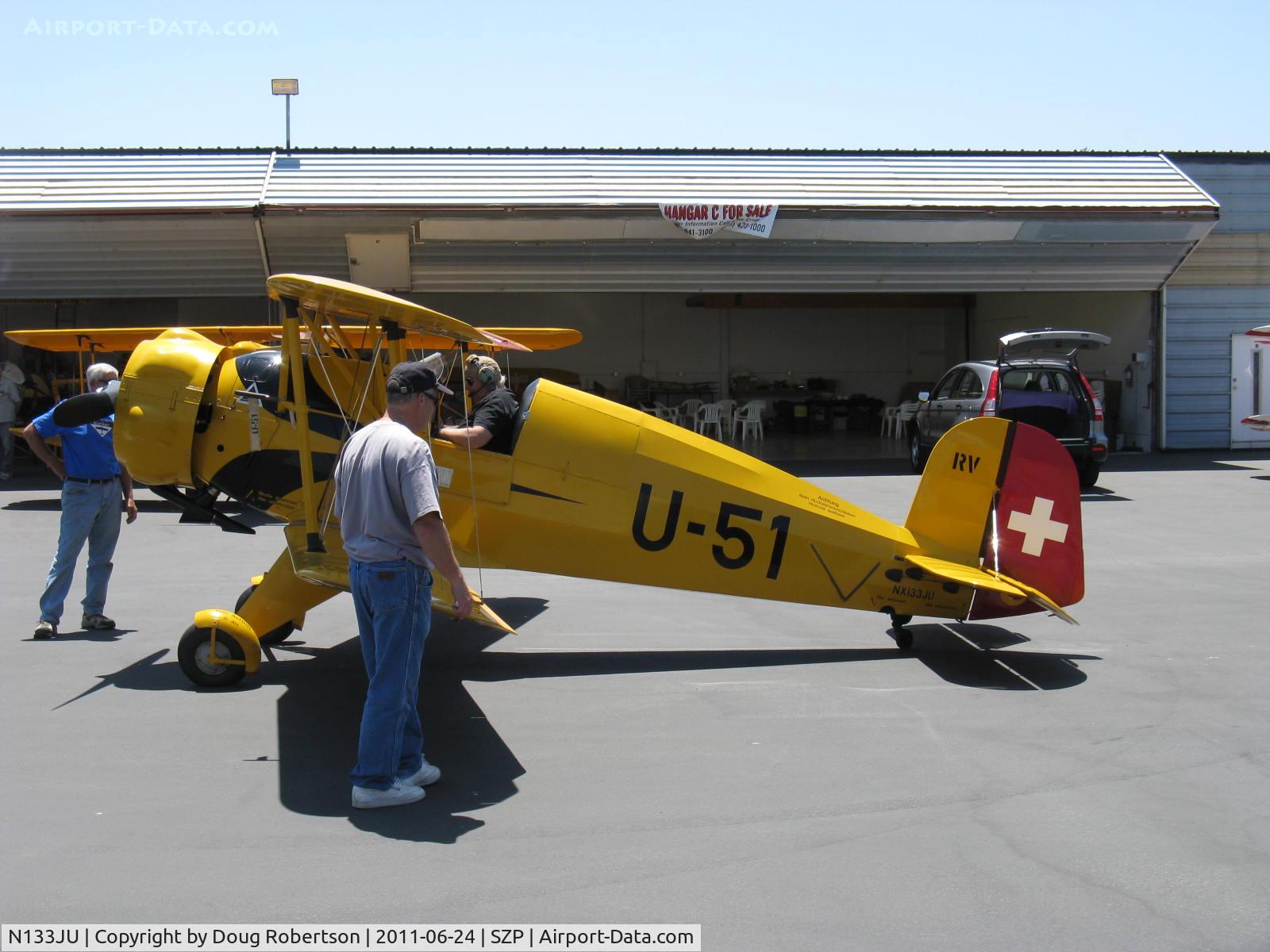 N133JU, 1936 Bucker Bu-133C Jungmeister C/N 1001, 1936 Bucker BU.133C JUNGMEISTER, Siemens-Halske SH 14 A-4 seven cylinder 160 Hp radial, Historic FIRST PRODUCTION JUNGMEISTER! hand propping prep to start engine