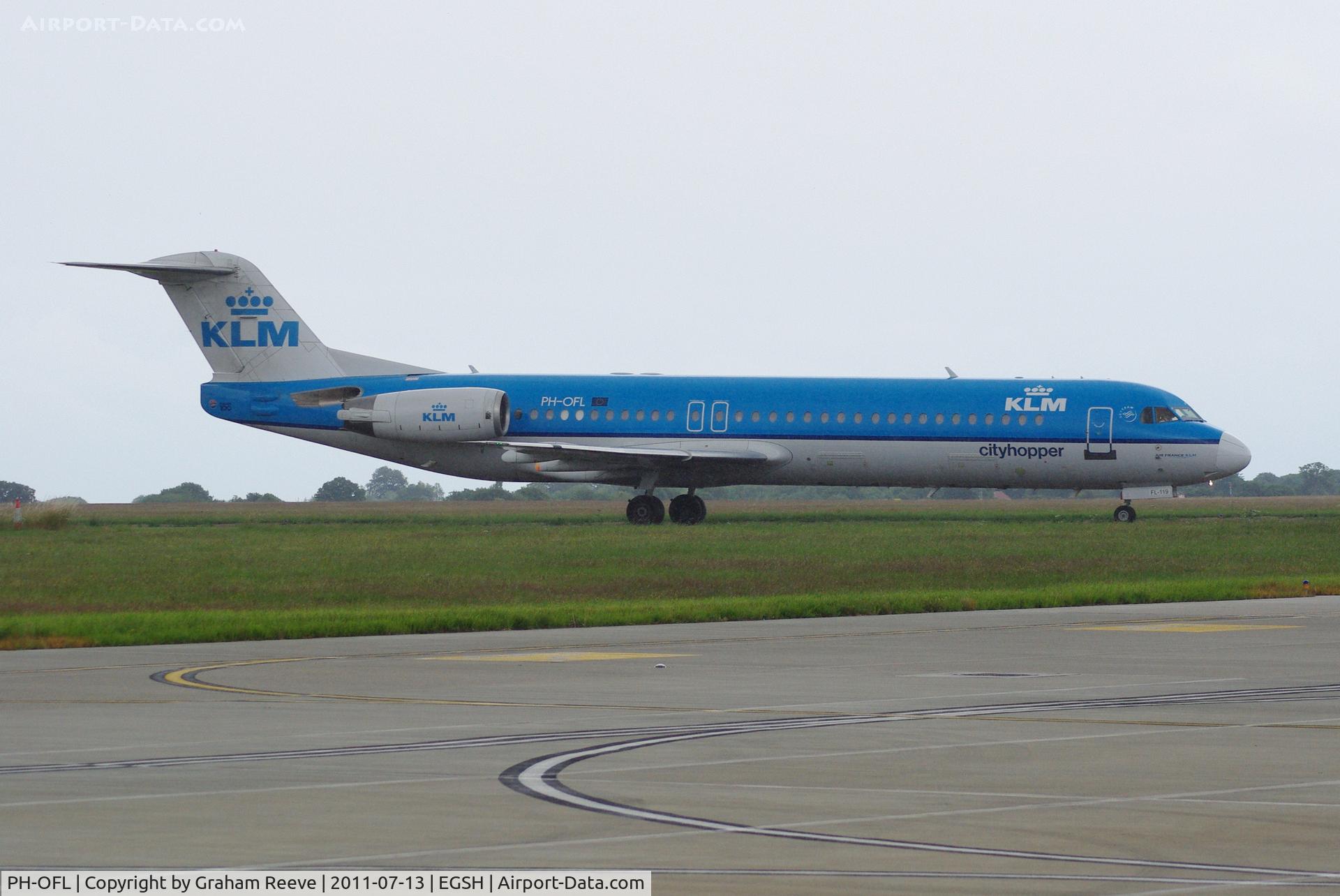PH-OFL, 1993 Fokker 100 (F-28-0100) C/N 11444, Just landed.