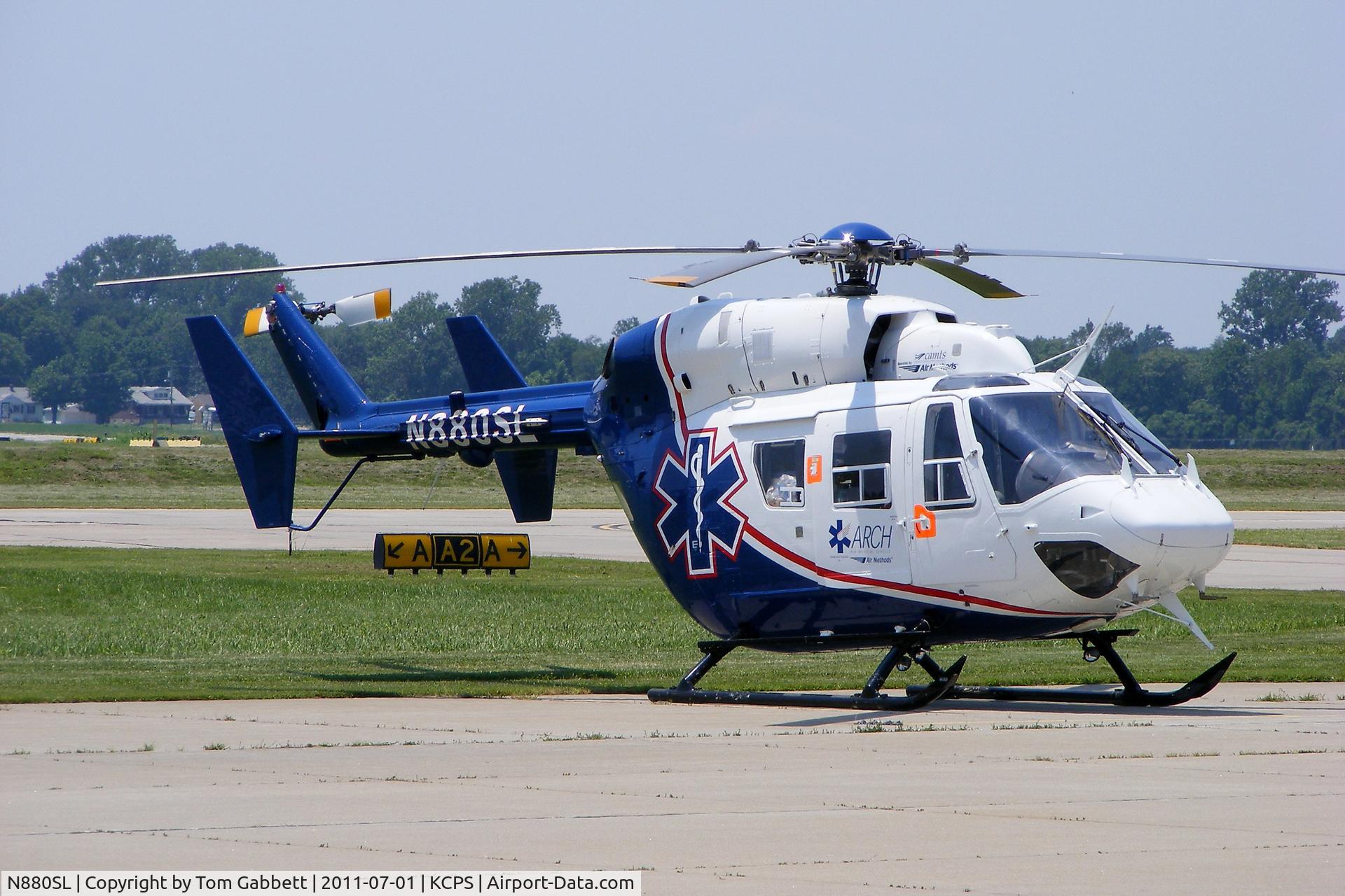 N880SL, 1988 Eurocopter-Kawasaki BK-117B-2 C/N 7130, On the ramp at KCPS,East St Louis downtown airport over the July 4,2011 weekend.