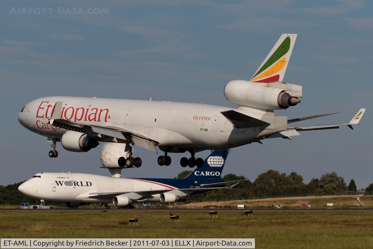 ET-AML, 1997 McDonnell Douglas MD-11F C/N 48758, moments prior touchdown