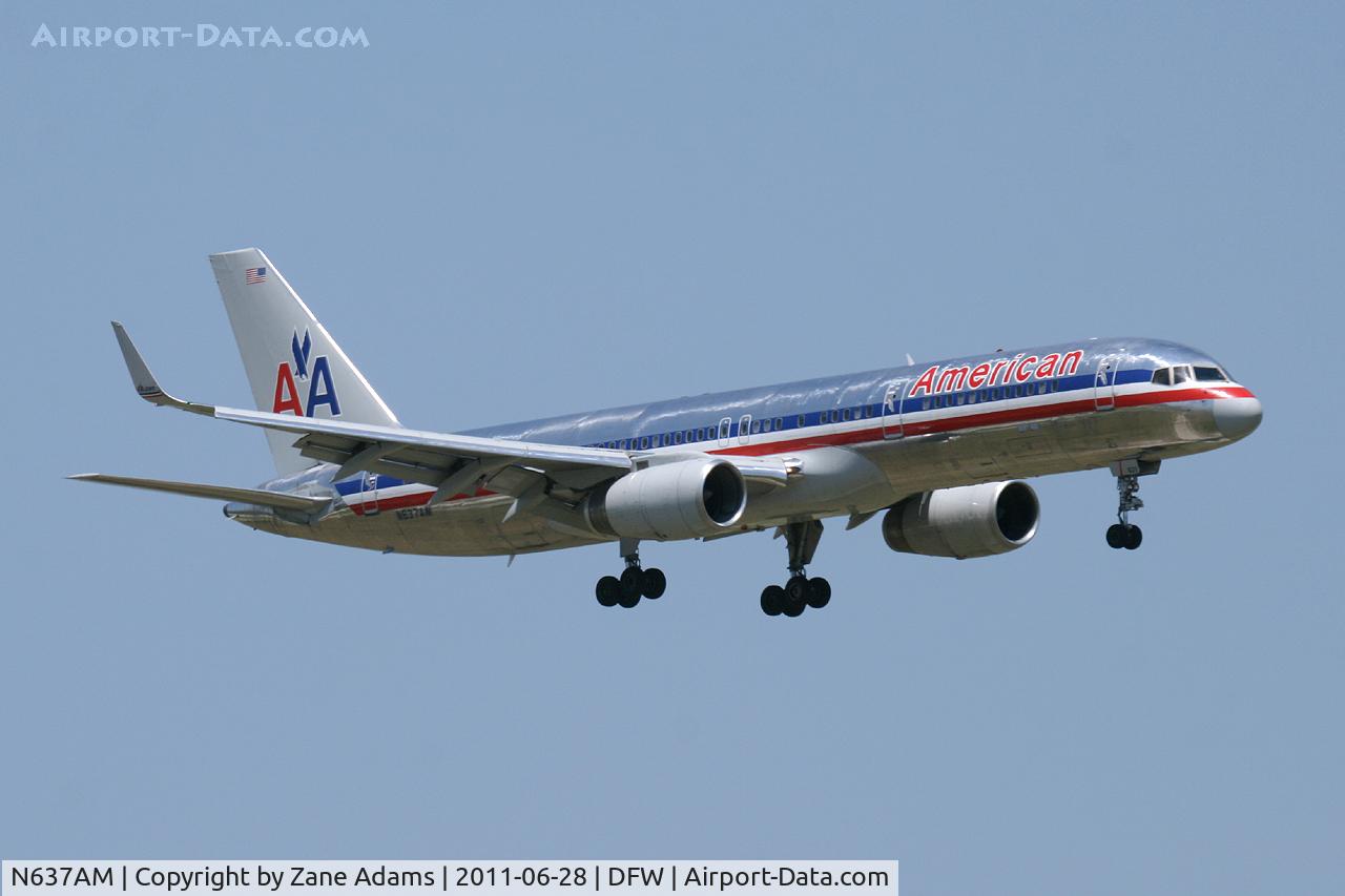 N637AM, 1991 Boeing 757-223 C/N 24595, American Airlines landing at DFW Airport.