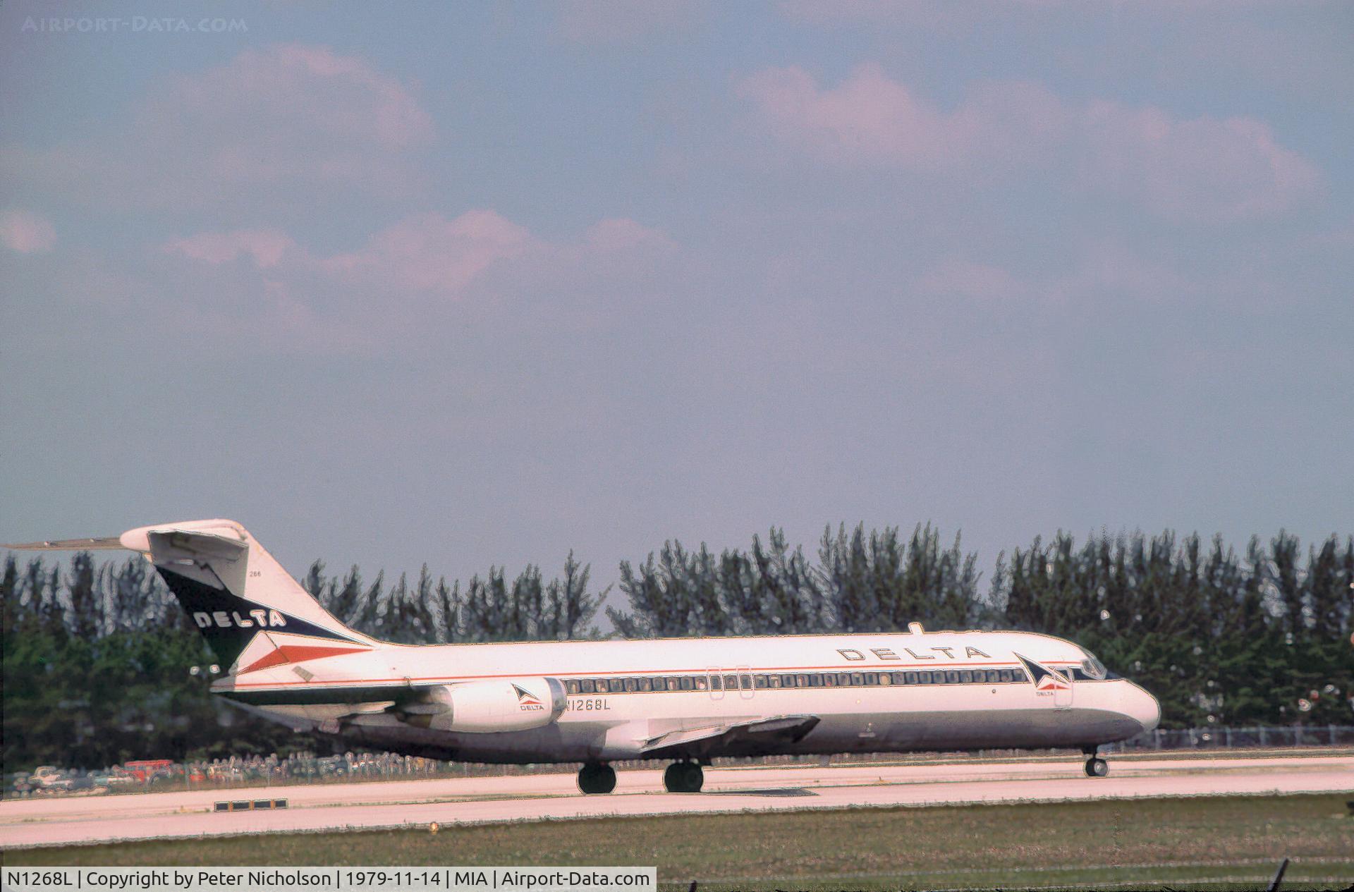 N1268L, 1968 Douglas DC-9-32 C/N 47284, DC-9-32 of Delta Air Lines preparing for take-off at Miami International in November 1979.