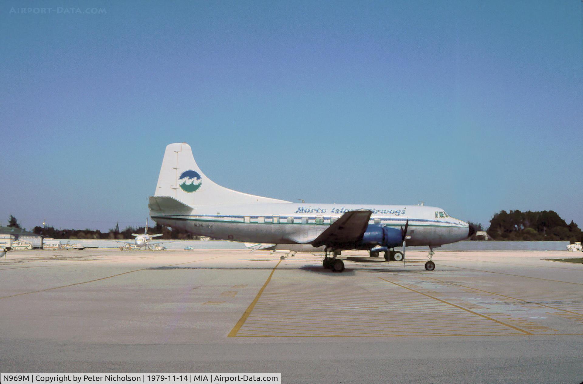 N969M, 1952 Martin 404 C/N 14231, Martin 404 of Marco Island Airways as seen at Miami International in November 1979.