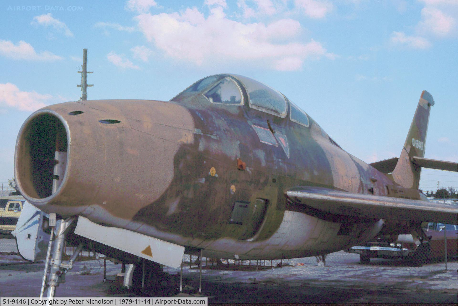 51-9446, 1951 General Motors F-84F Thunderstreak C/N Not found 51-9446, Ex-Massachusetts Air National Guard F-84F Thunderstreak in use at the George T. Baker Aviation School in Miami in November 1979.