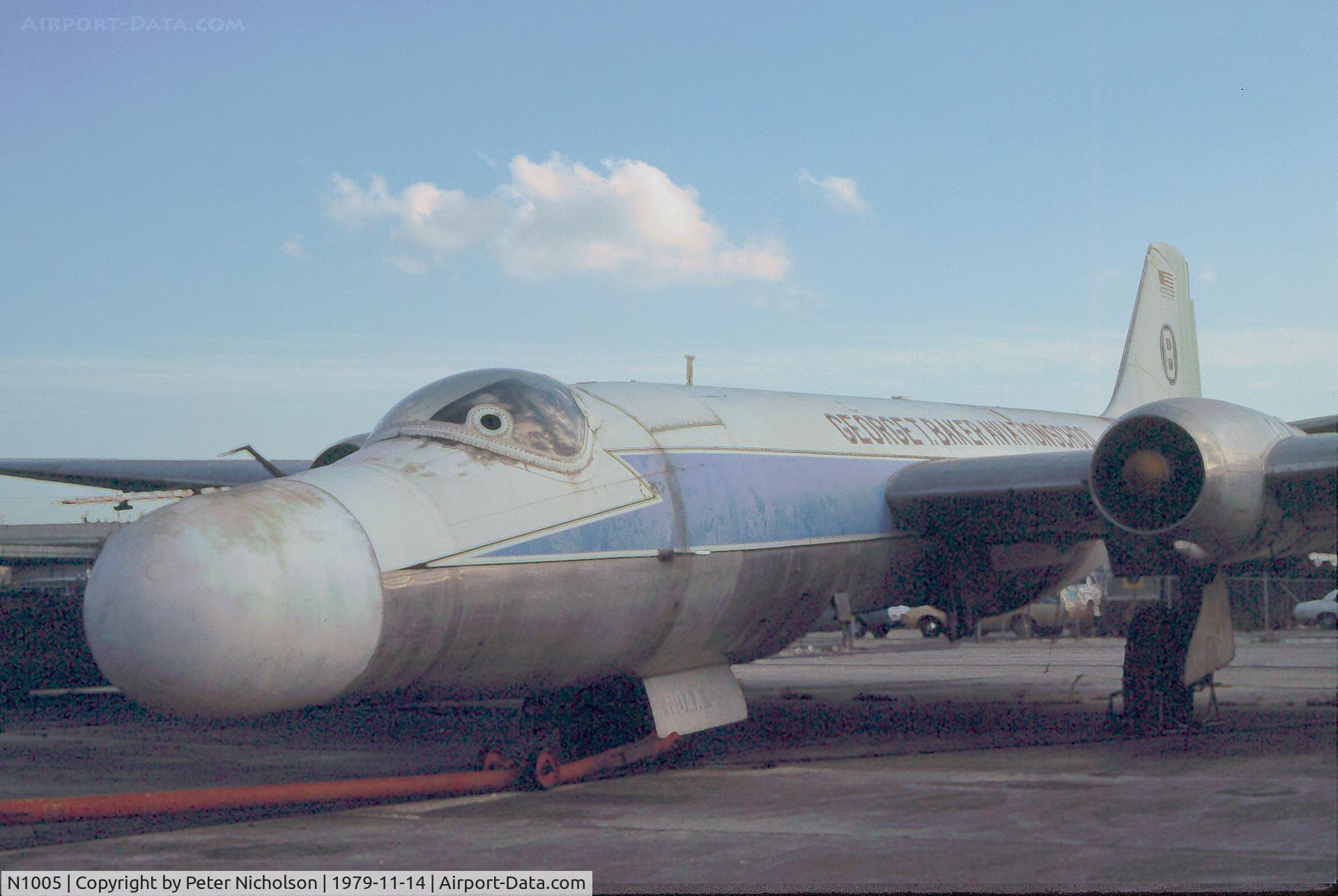 N1005, 1952 Martin RB-57A C/N 002, Another view of the WB-57A Canberra in use at the George T. Baker Aviation School in Miami in November 1979.