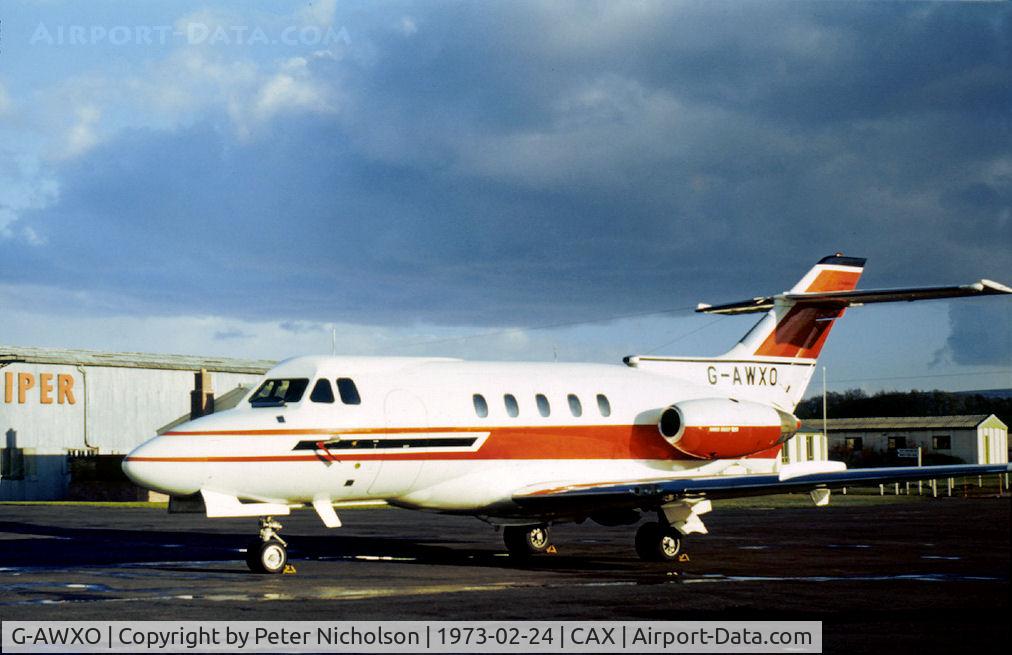 G-AWXO, 1969 Hawker Siddeley HS.125 Series 400B C/N 25178, HS.125 Series 400B as seen at Carlisle in February 1973.