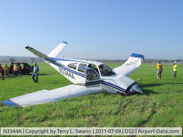 N3344A, 1961 Beech N35 Bonanza C/N D-6733, Crashed at Geneseo Airport prior to the 2011 Air Show. All aboard walked away.