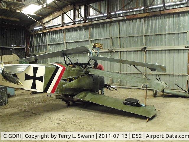 C-GDRI, 1995 Fokker Dr.1 Triplane Replica C/N AM-1, Crashed in a corn field at the Geneseo Air Show due to engine failure. Pilot walked away unhurt.