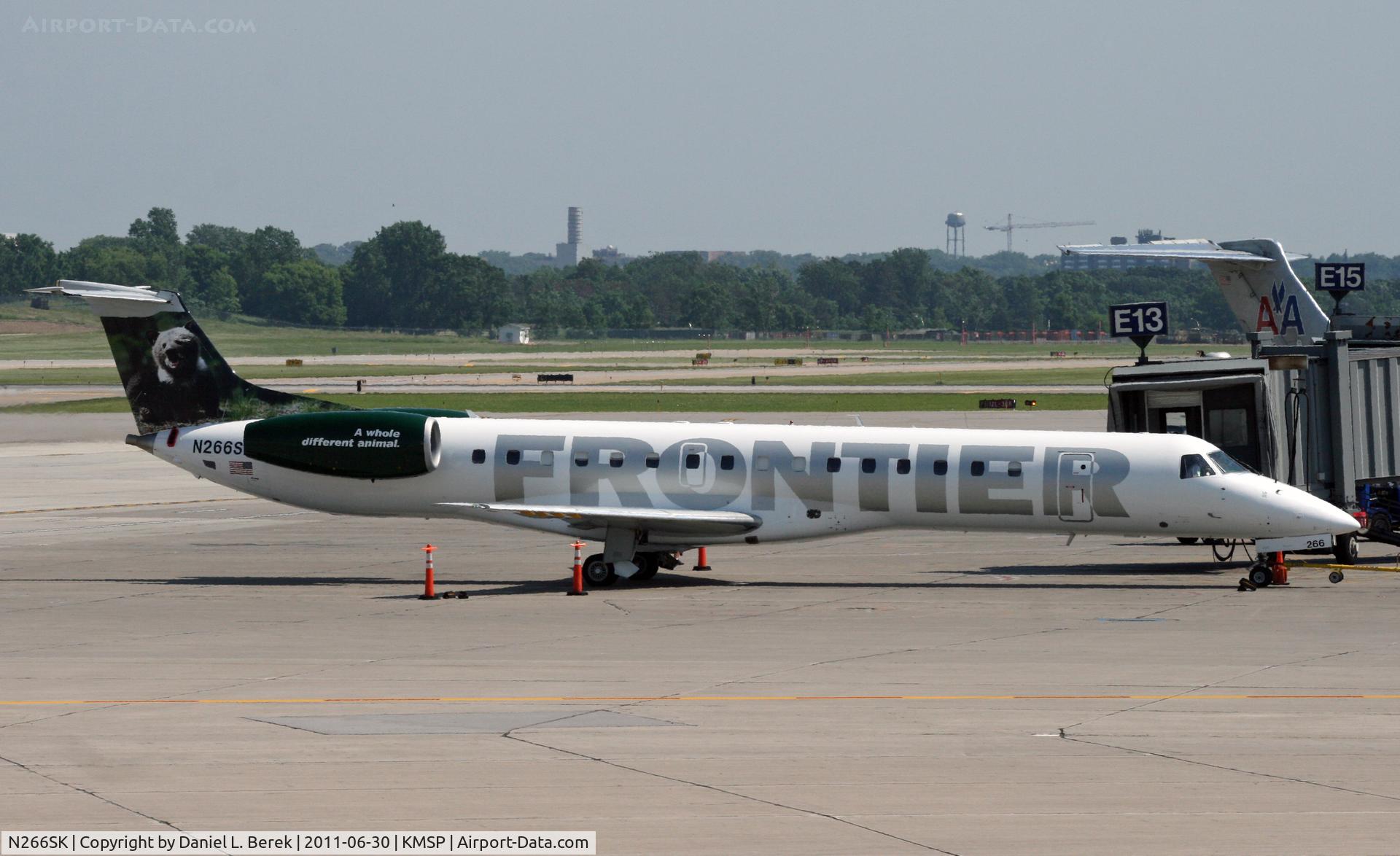 N266SK, 2000 Embraer EMB-145LR C/N 145241, A sleek Frontier ERJ awaits her next flight at MSP.