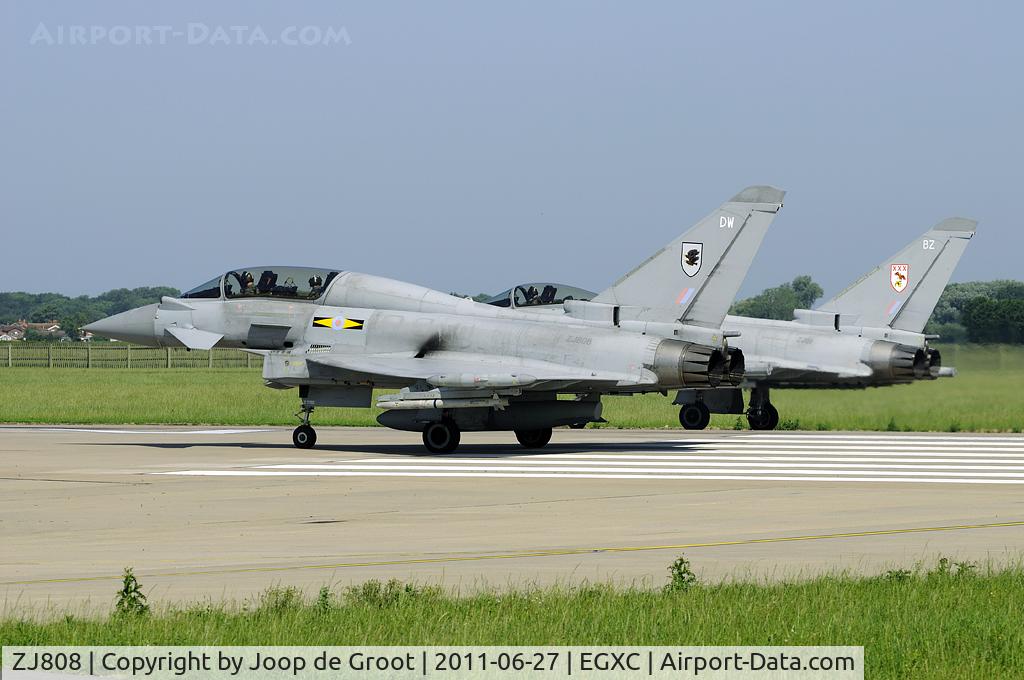 ZJ808, 2004 Eurofighter EF-2000 Typhoon T3 C/N 0028/BT009, 11 Squadron. ZJ911 of 29(R) Squadron behind.