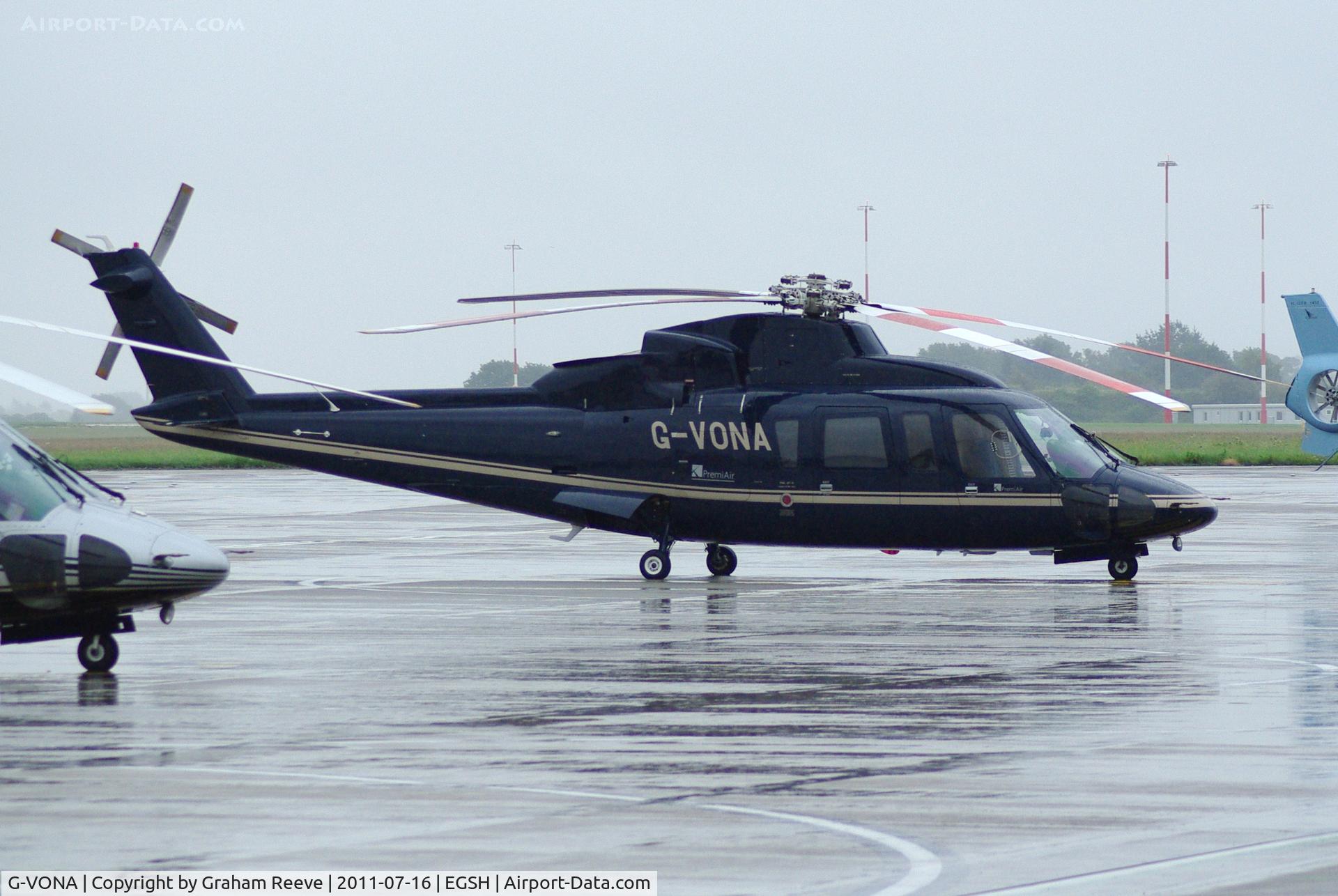G-VONA, 1980 Sikorsky S-76A C/N 760086, Pictured on a very wet Saturday morning.