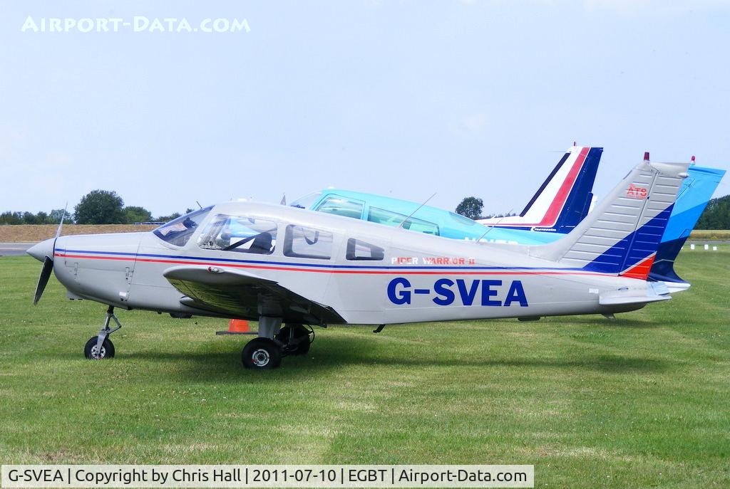 G-SVEA, 1979 Piper PA-28-161 Cherokee Warrior II C/N 28-7916082, visitor to Turweston for the British F1 Grand Prix at Silverstone