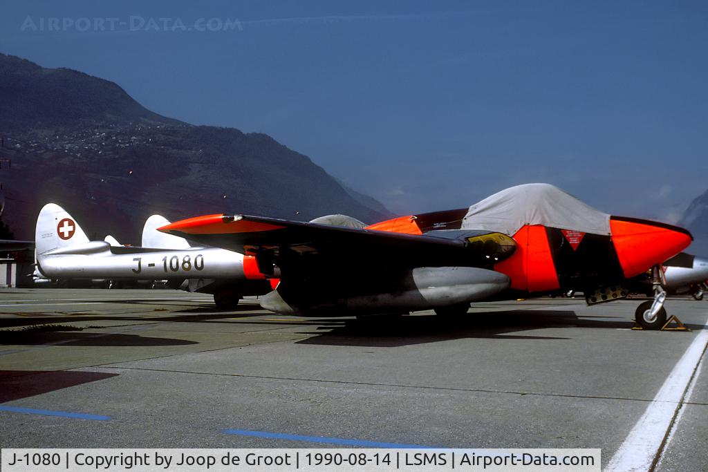 J-1080, 1959 De Havilland (F+W Emmen) Vampire FB.6 (DH-100) C/N 991, after the Vampire fleet was wfu many airframes were stored at Sion AB.
