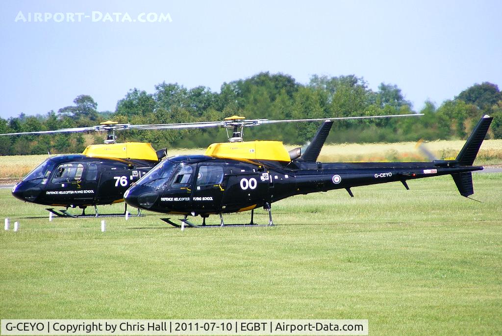 G-CEYO, 1990 Aerospatiale AS-350B2 Squirrel HT1 C/N 2312, Visitor to Turweston for the British F1 Grand Prix weekend with ZJ276
