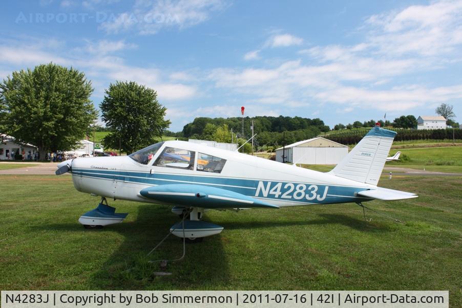 N4283J, 1967 Piper PA-28-140 C/N 28-22645, Tied down at Parr field during the EAA fly-in at Zanesville, Ohio