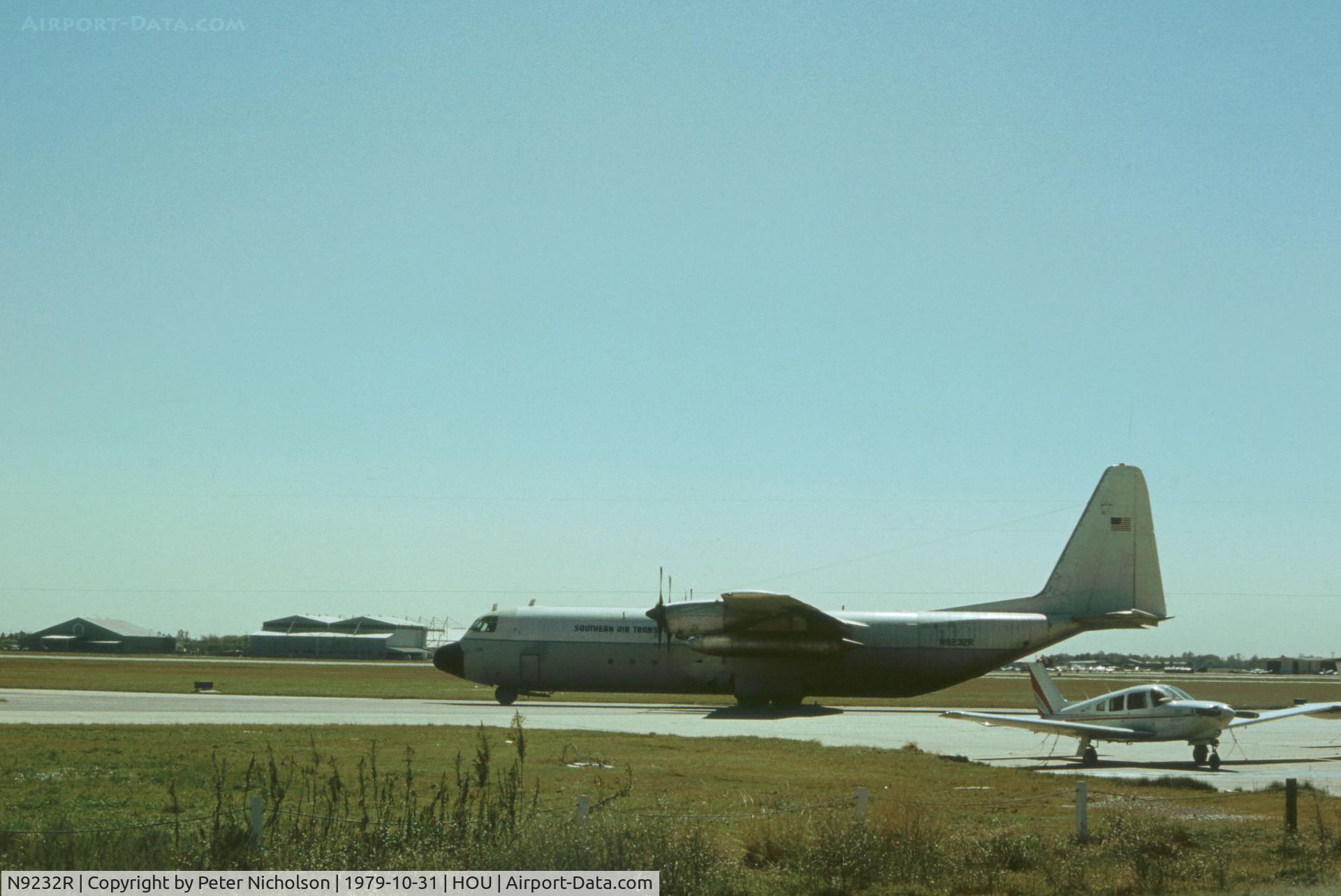 N9232R, 1969 Lockheed L-100-30 Hercules (L-382G) C/N 382-4299, L-3852G Hercules of Southern Air Transport as seen at Houston Hobby Airport in October 1979.