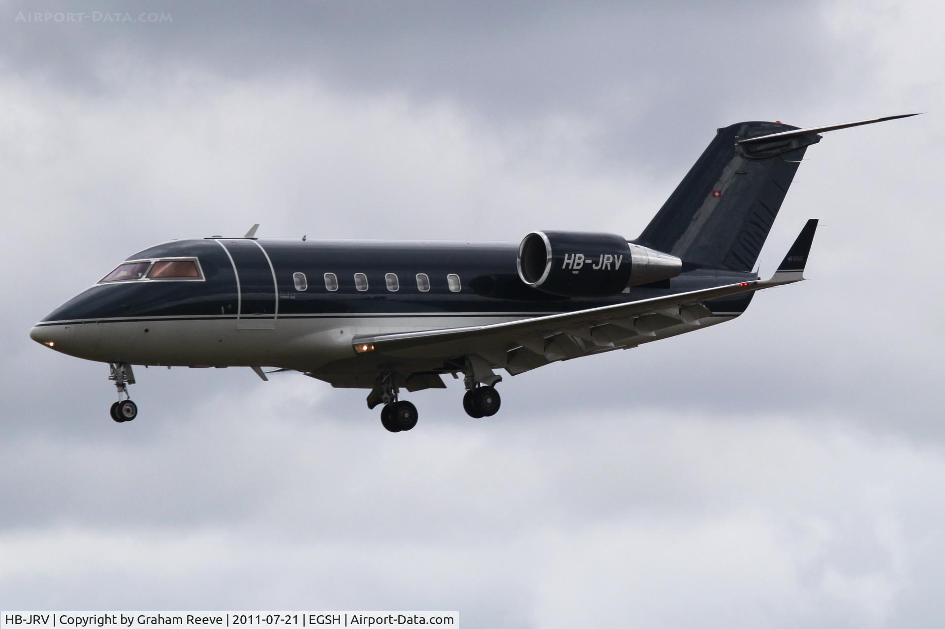 HB-JRV, 1988 Canadair Challenger 601-3A (CL-600-2B16) C/N 5035, Landing at Norwich.