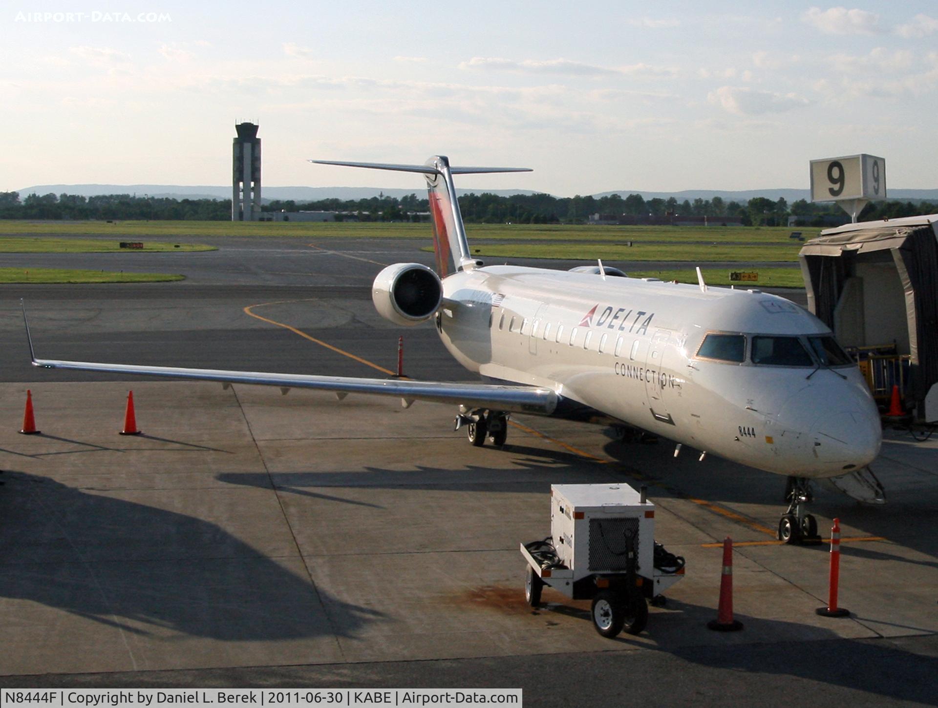 N8444F, 2000 Bombardier CRJ-200LR (CL-600-2B19) C/N 7444, Just in from Detroit, this CRJ will get a little rest before her return flight.