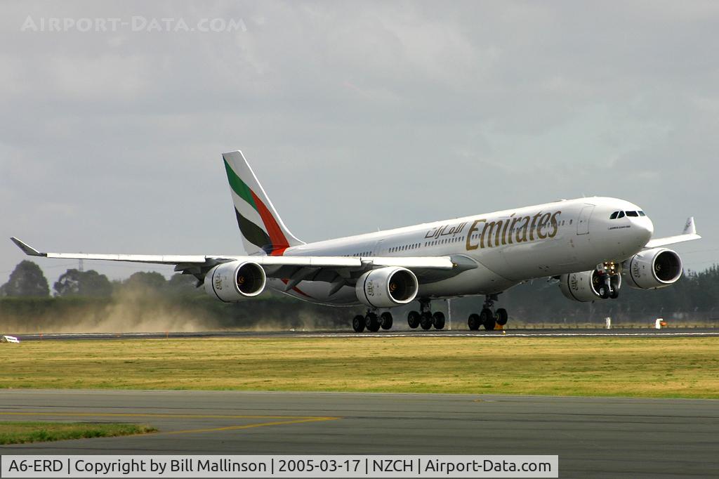 A6-ERD, Airbus A340-541 C/N 520, down onto 02, from DBX via BKK and SYD