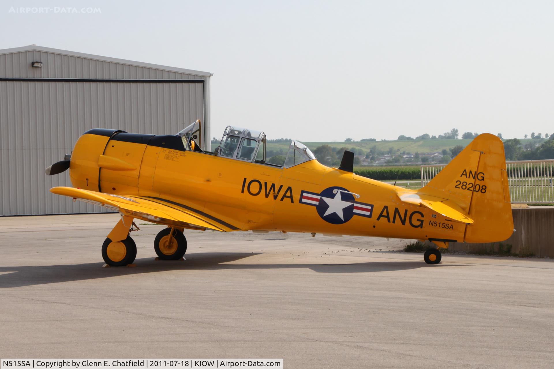 N515SA, 1943 North American AT-6D C/N 8814953, AT-6D 41-33936.  Delivered to USAAF in 1943, allocated to the RAF as EX963. Delivered to South African A.F. as 7515.  Previously registered N330CA.  Just freshly painted.