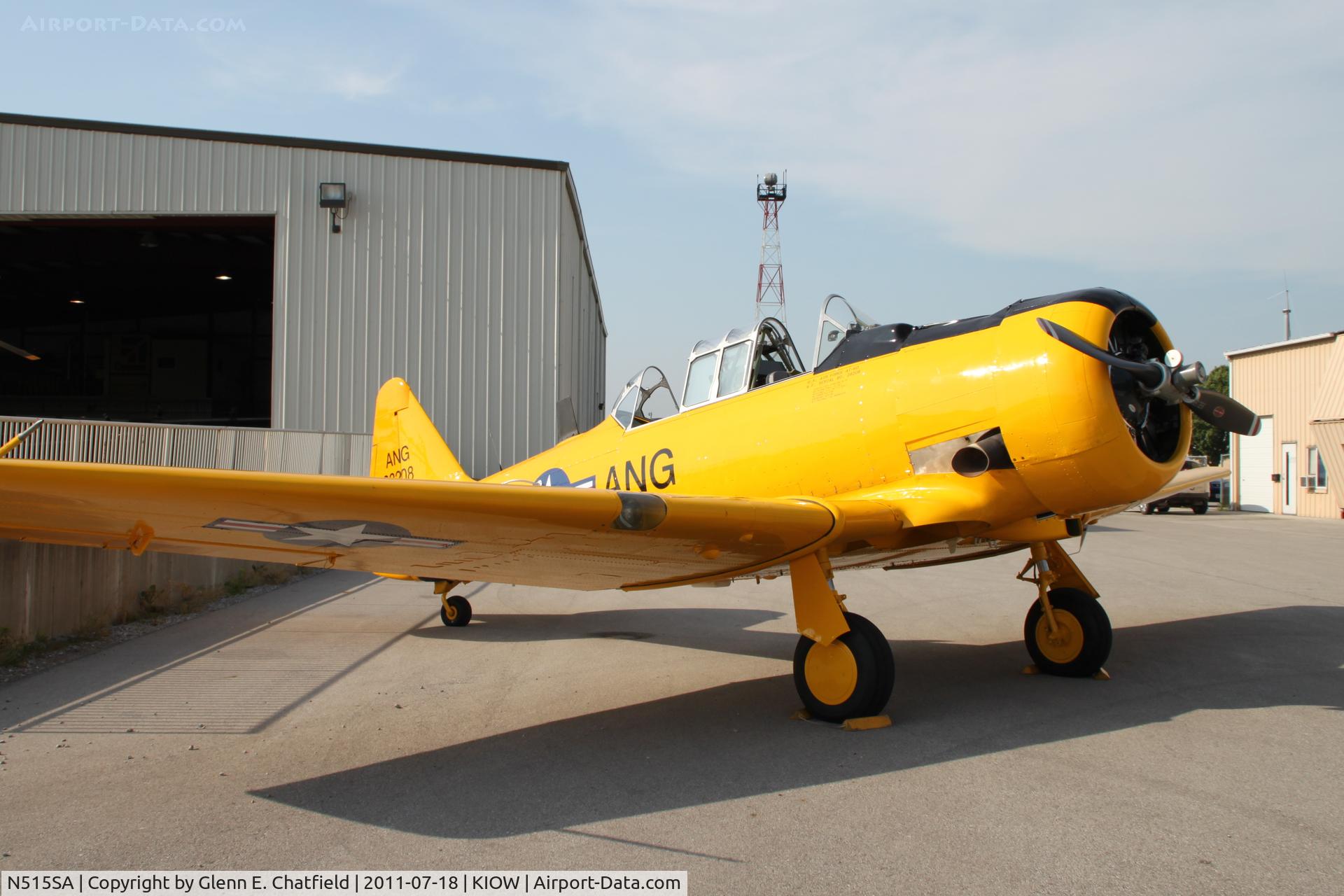 N515SA, 1943 North American AT-6D C/N 8814953, AT-6D 41-33936.  Delivered to USAAF in 1943, allocated to the RAF as EX963. Delivered to South African A.F. as 7515.  Previously registered N330CA.  Just freshly painted.