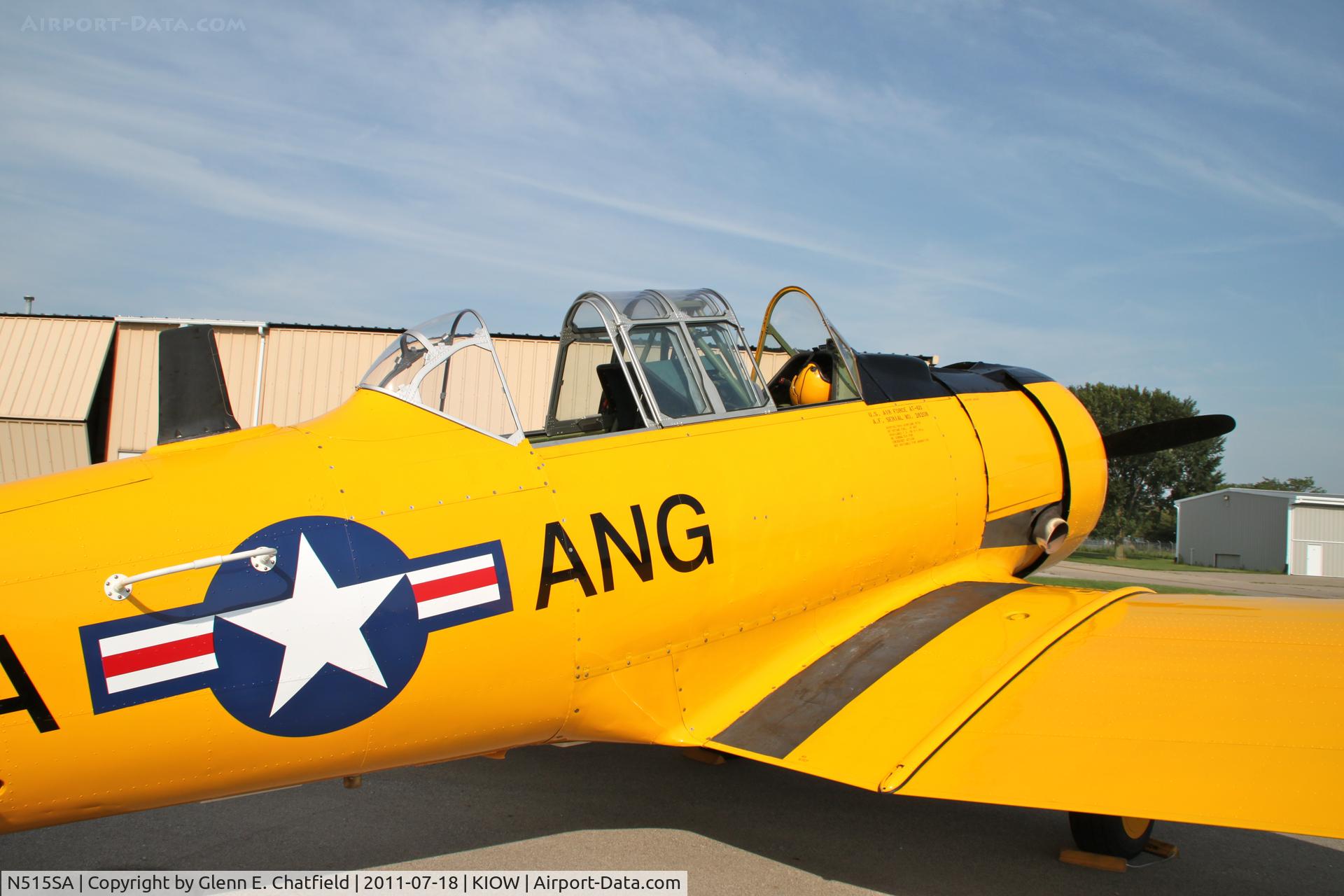 N515SA, 1943 North American AT-6D C/N 8814953, AT-6D 41-33936.  Delivered to USAAF in 1943, allocated to the RAF as EX963. Delivered to South African A.F. as 7515.  Previously registered N330CA.  Just freshly painted.