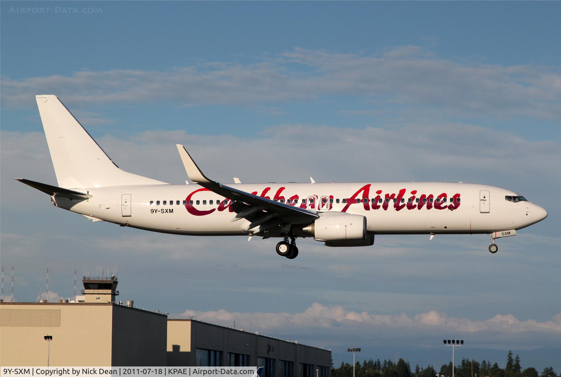 9Y-SXM, 2011 Boeing 737-8HO C/N 37935, KPAE/PAE Boeing 296 short final for the 16R touch and go this evening.