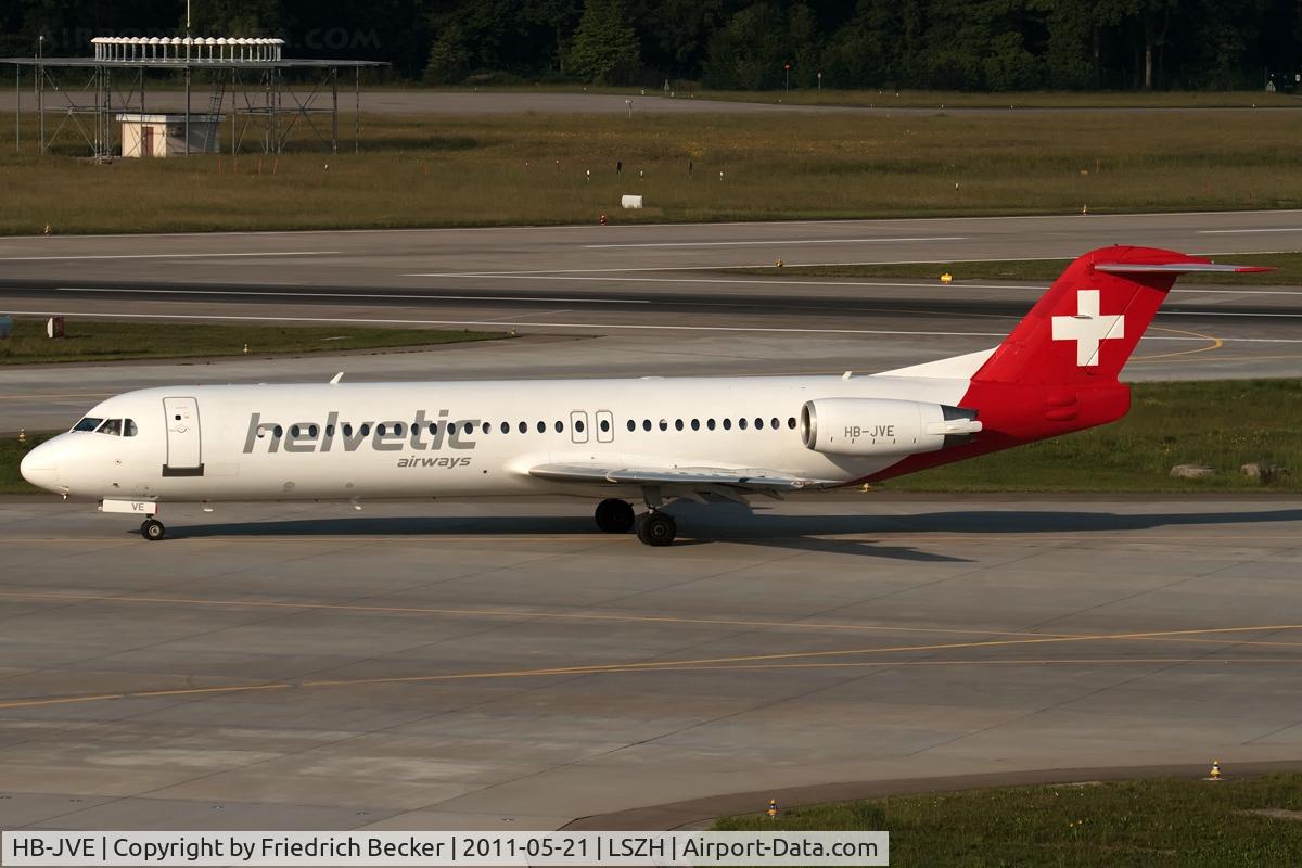 HB-JVE, 1993 Fokker 100 (F-28-0100) C/N 11459, taxying to the gate