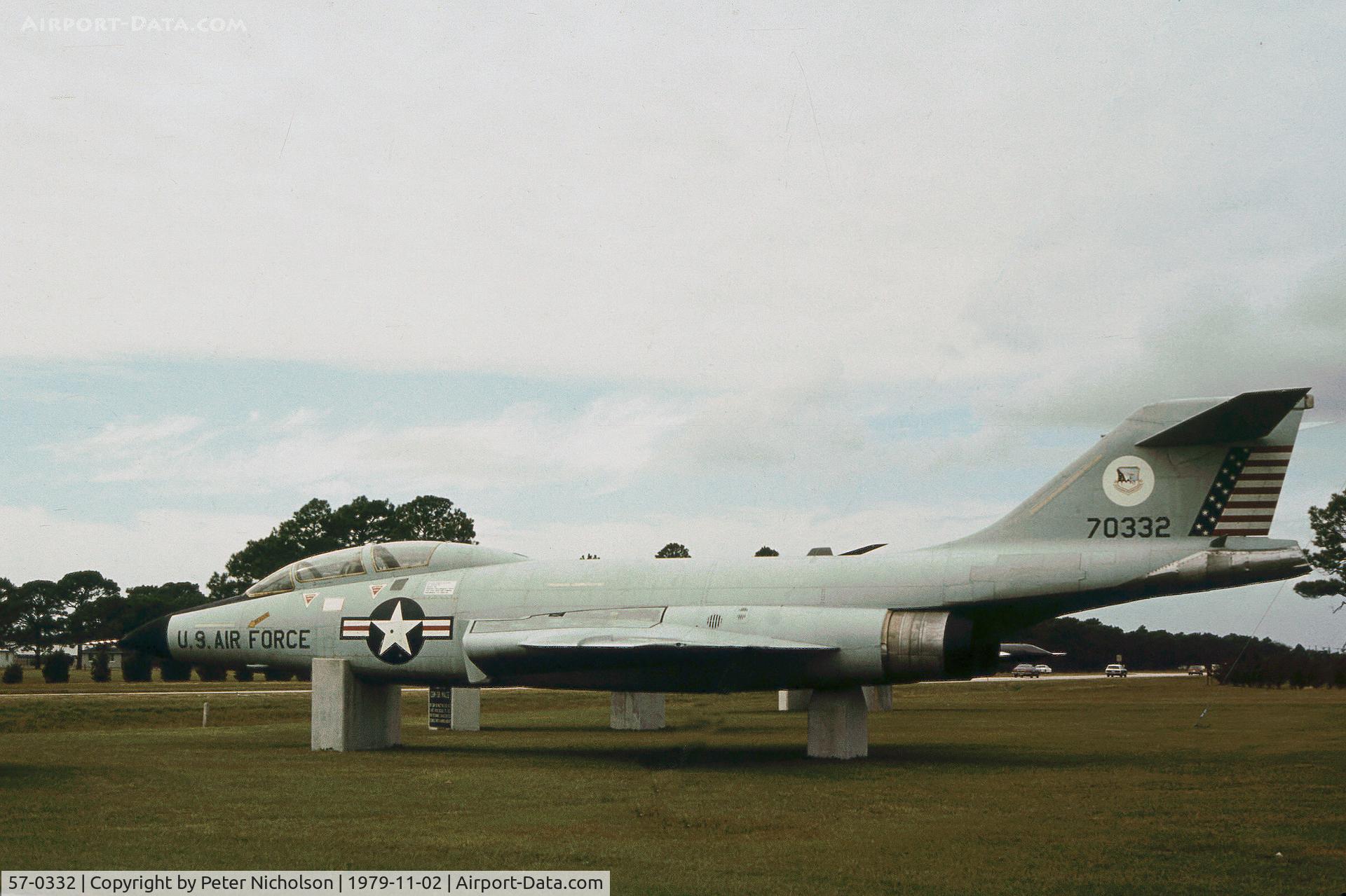 57-0332, 1957 McDonnell F-101F Voodoo C/N 510, F-101F Voodoo on display at the Tyndall Air Park in Panama City, Florida in November 1979.