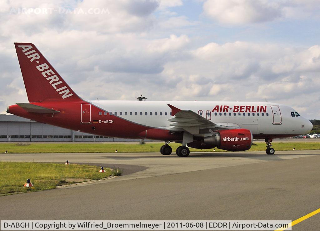 D-ABGH, 2007 Airbus A319-111 C/N 3245, Taxiing in after flight from Berlin-Tegel to Saarbruecken.