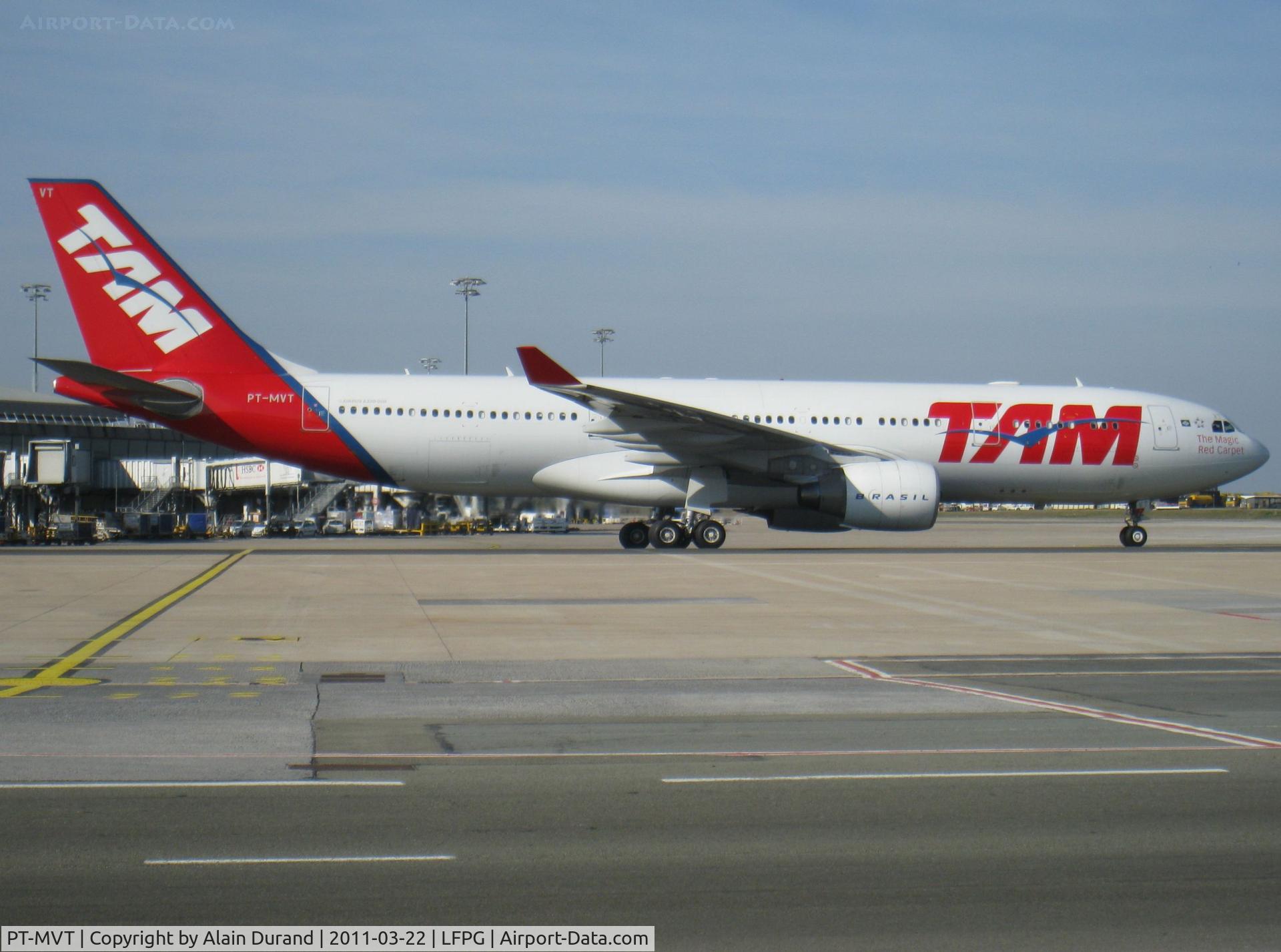 PT-MVT, 2010 Airbus A330-223 C/N 1118, TAM's fleet members are termed as Red Magic Carpets and when taking the shapes of A330-200s, they can accomodate 223 guests in First (4 seats), Business (36) and Economy (183)