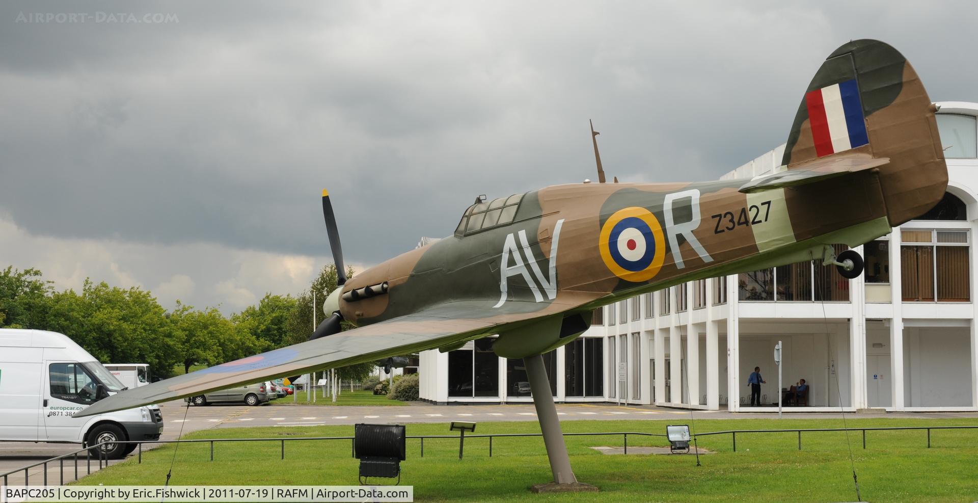 BAPC205, Hawker Hurricane Replica C/N BAPC.205, BAPC.205 Gate Guardian at the RAF Museum, Hendon, London.