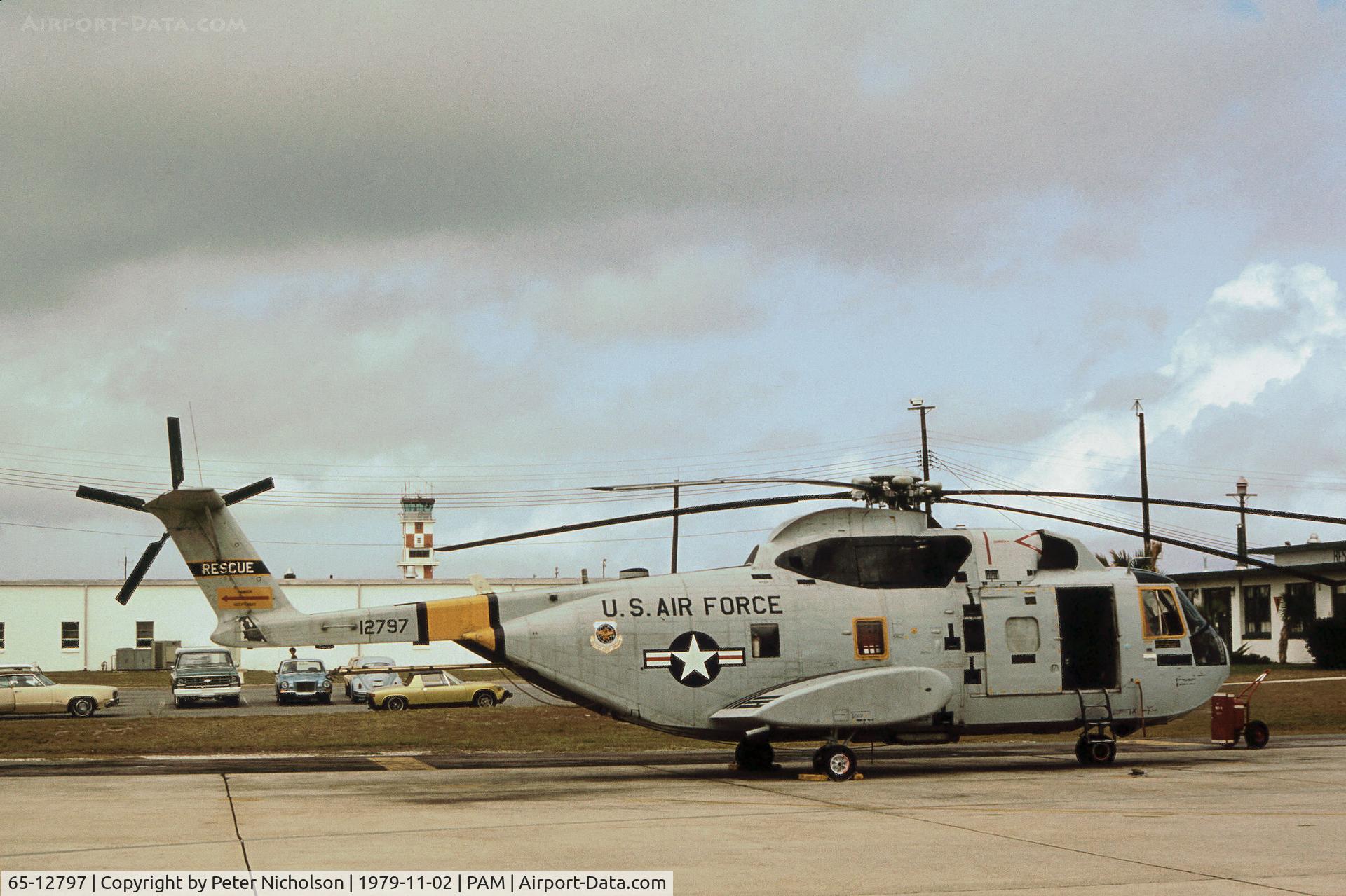 65-12797, 1966 Sikorsky CH-3E Jolly Green Giant C/N 61-572, CH-3E of the 55th Aerospace Rescue & Recovery Squadron visiting Tyndall AFB in November 1979.
