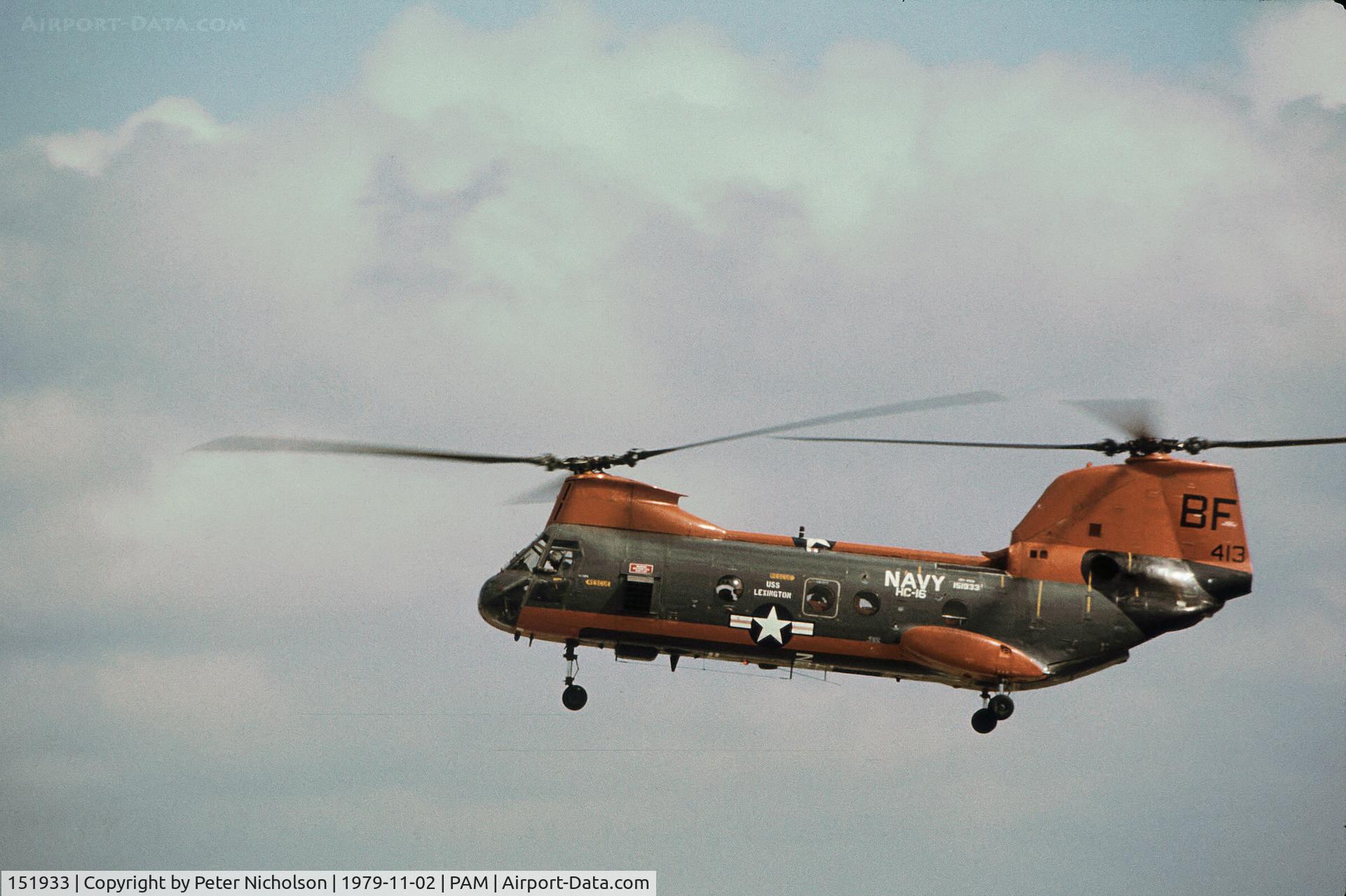 151933, Boeing Vertol CH-46A Sea Knight C/N 2083, CH-46A Sea Knight of Helicopter Combat Support Squadron HC-16 visiting Tyndall AFB in November 1979.