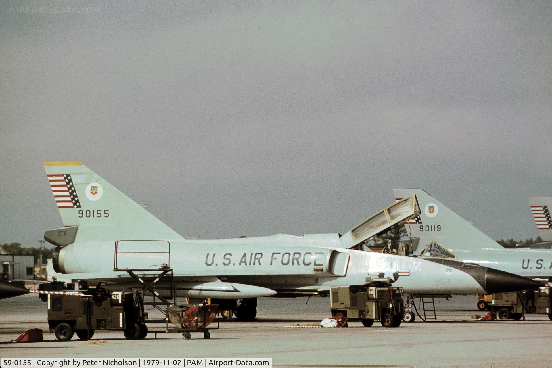 59-0155, 1959 Convair F-106B Delta Dart C/N 8-32-07, F-106B Delta Dart of the 96th Fighter Interceptor Training Squadron at Tyndall AFB in November 1979.