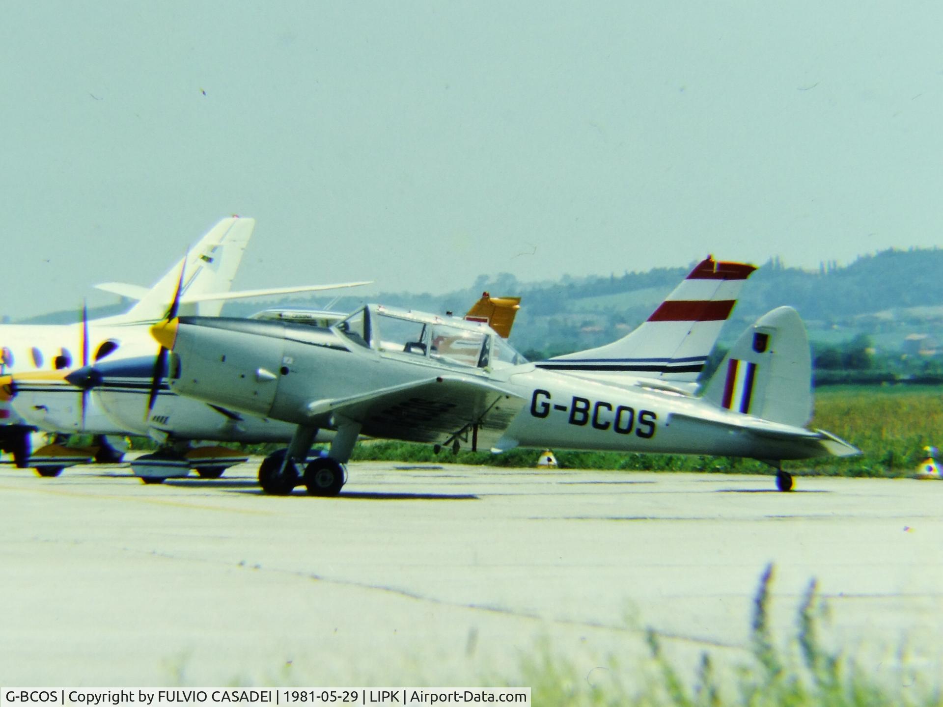 G-BCOS, De Havilland DHC-1 Chipmunk 22 C/N C1/0681, taken from my slide, was a surprise that day in 1981! If my information are true this was ex RAF WP798 and was w/o few months later this photo, on august 17, 1981.