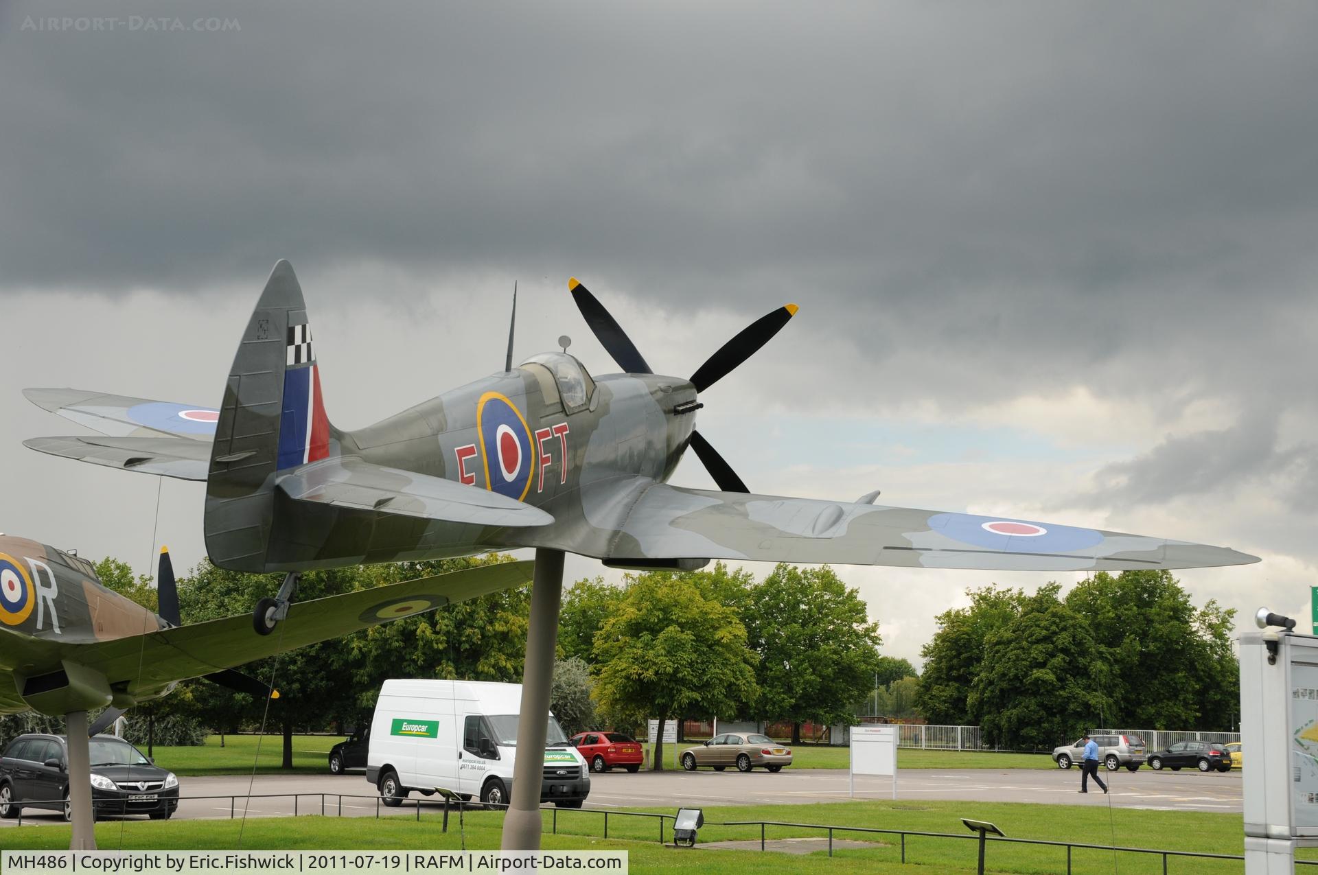 MH486, Supermarine 361 Spitfire IX Replica C/N BAPC.206, BAPC.206 MH486 Gate Guardian at the RAF Museum, Hendon, London.