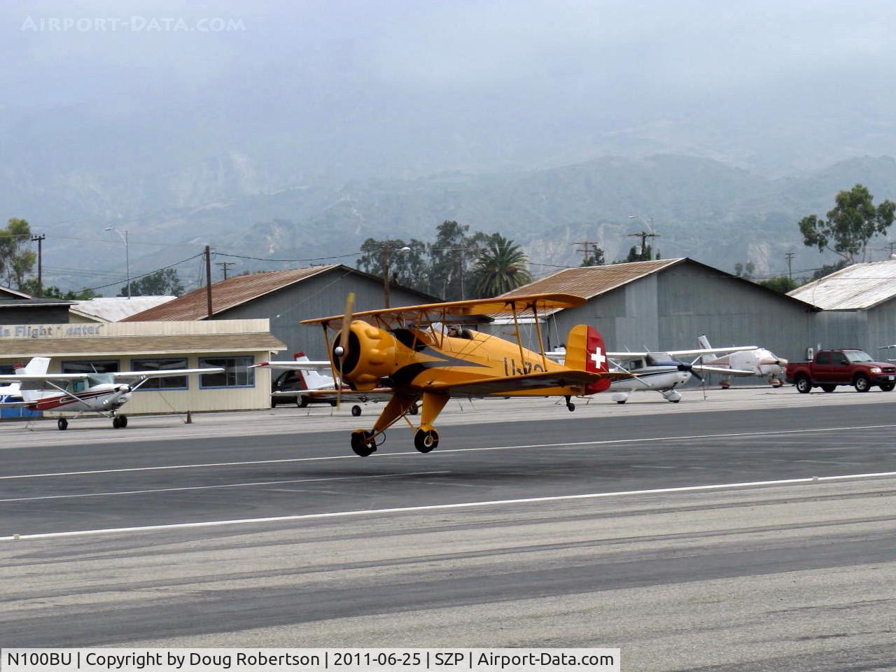 N100BU, 1939 Doflug Bu-133 Jungmeister C/N 19, 1939 Dornier Werke BU 133 JUNGMEISTER, Lycoming O-360-A1D 180 Hp in original radial cowl, landing Rwy 22